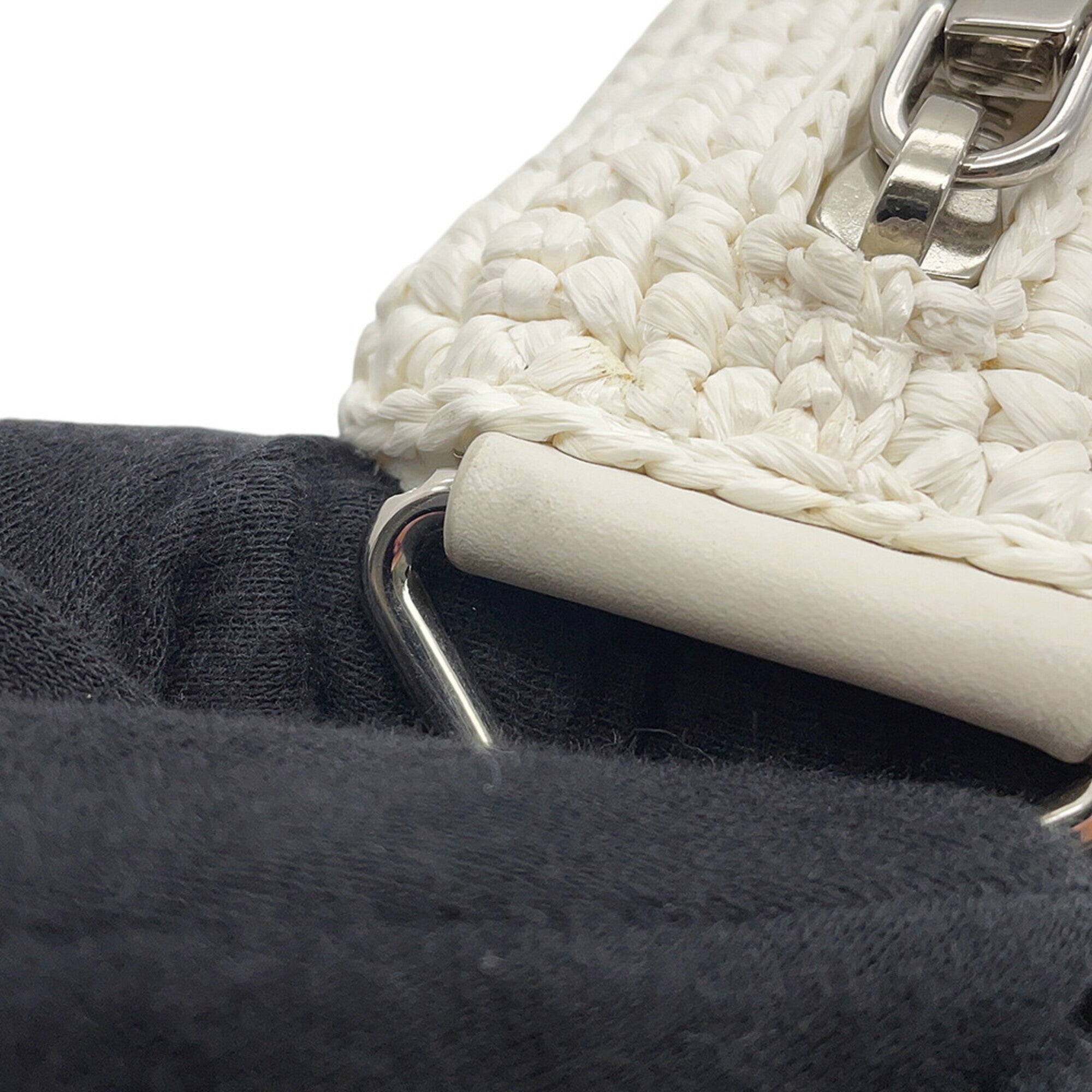 Prada White Raffia Handbag Shoulder Bag (Pre-Owned)