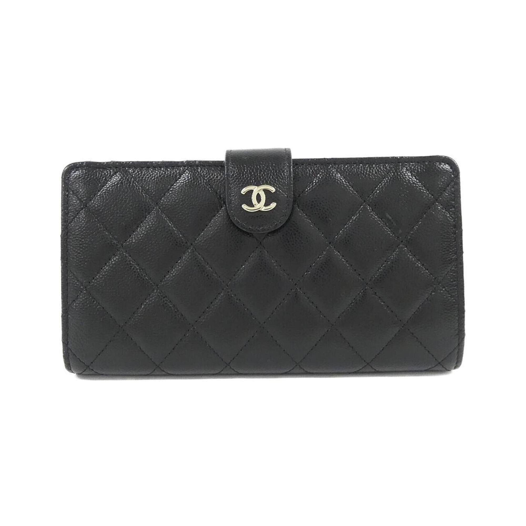 Chanel Black Grained Calfskin Long Wallet (Bi-Fold) (Pre-Owned)