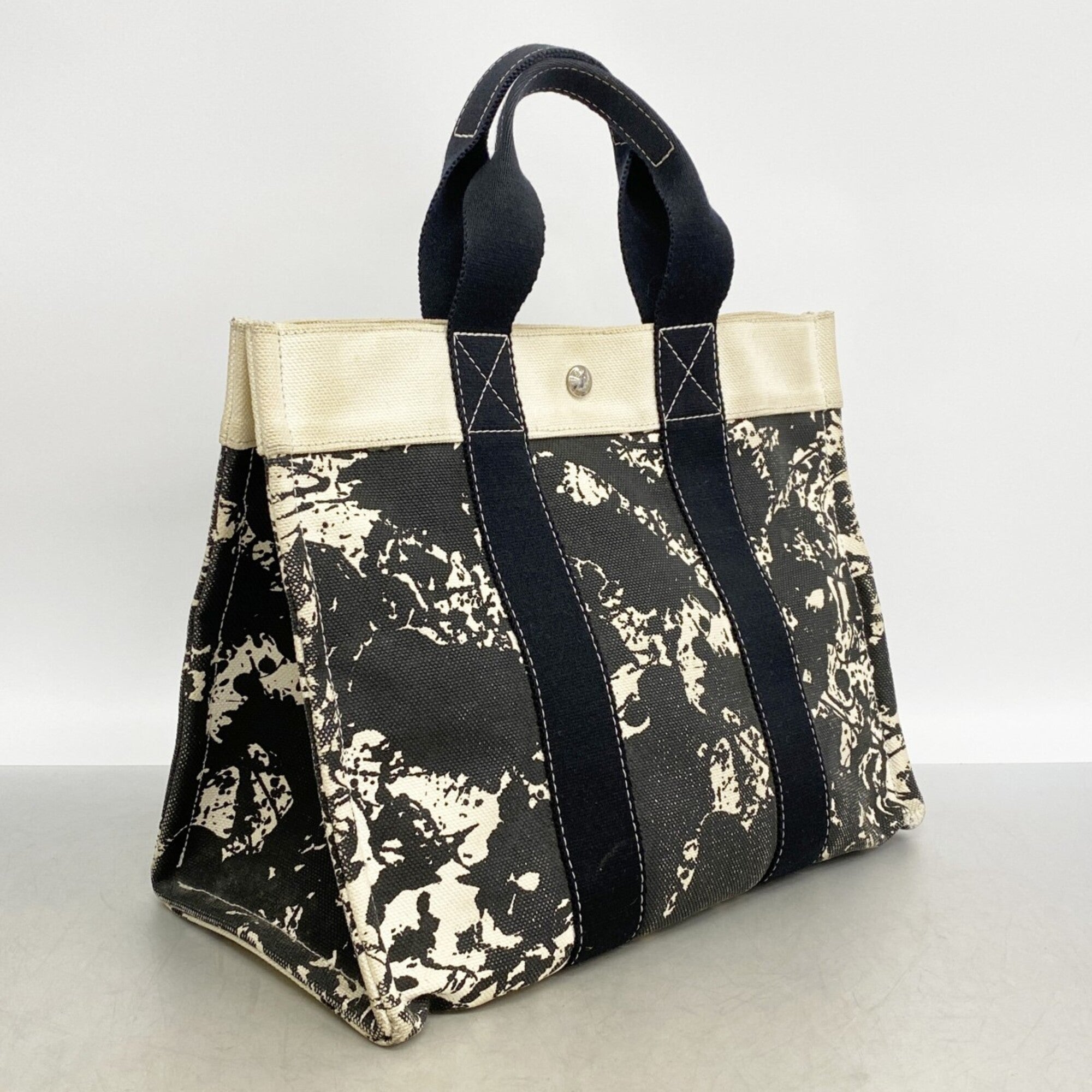 Hermes Black White Canvas Tote Bag (Pre-Owned)