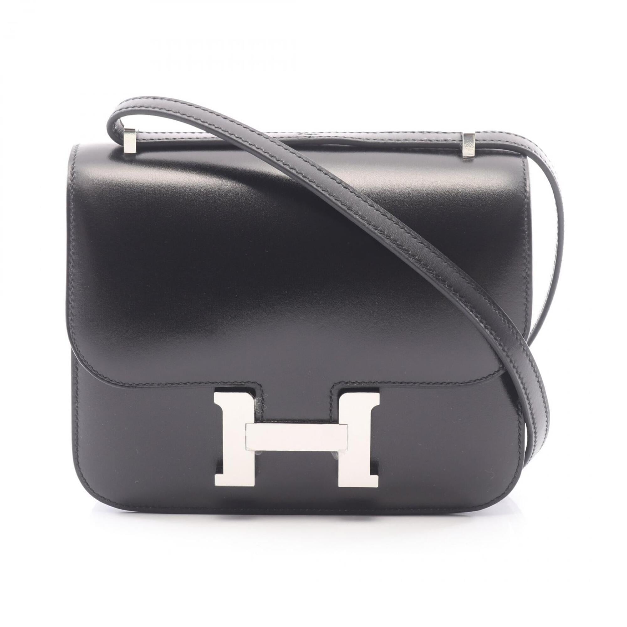 Hermes Black Box Calf Leather Leather Handbag Shoulder Bag (Pre-Owned)