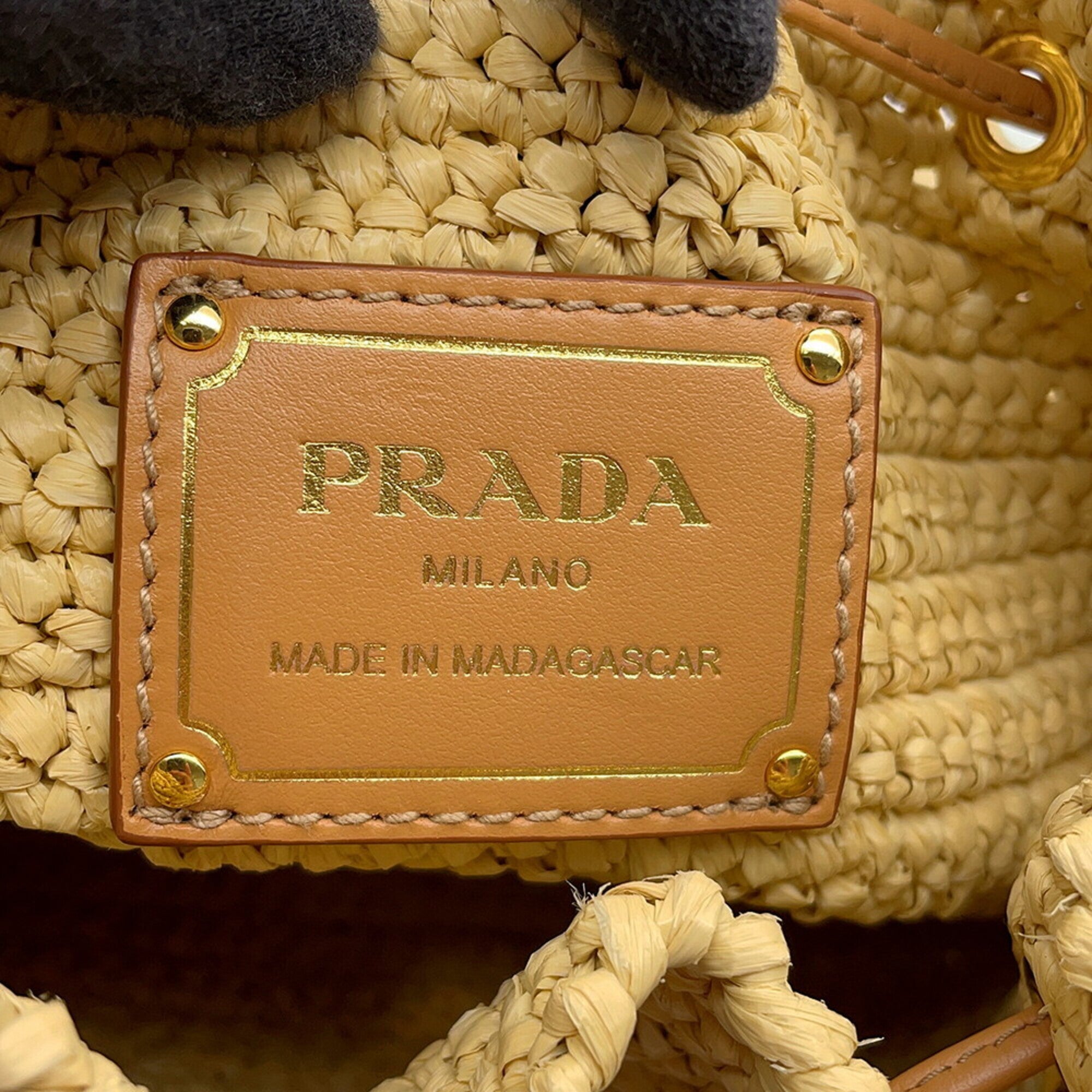 Prada Beige Light Brown Raffia Leather Handbag Shoulder Bag (Pre-Owned)