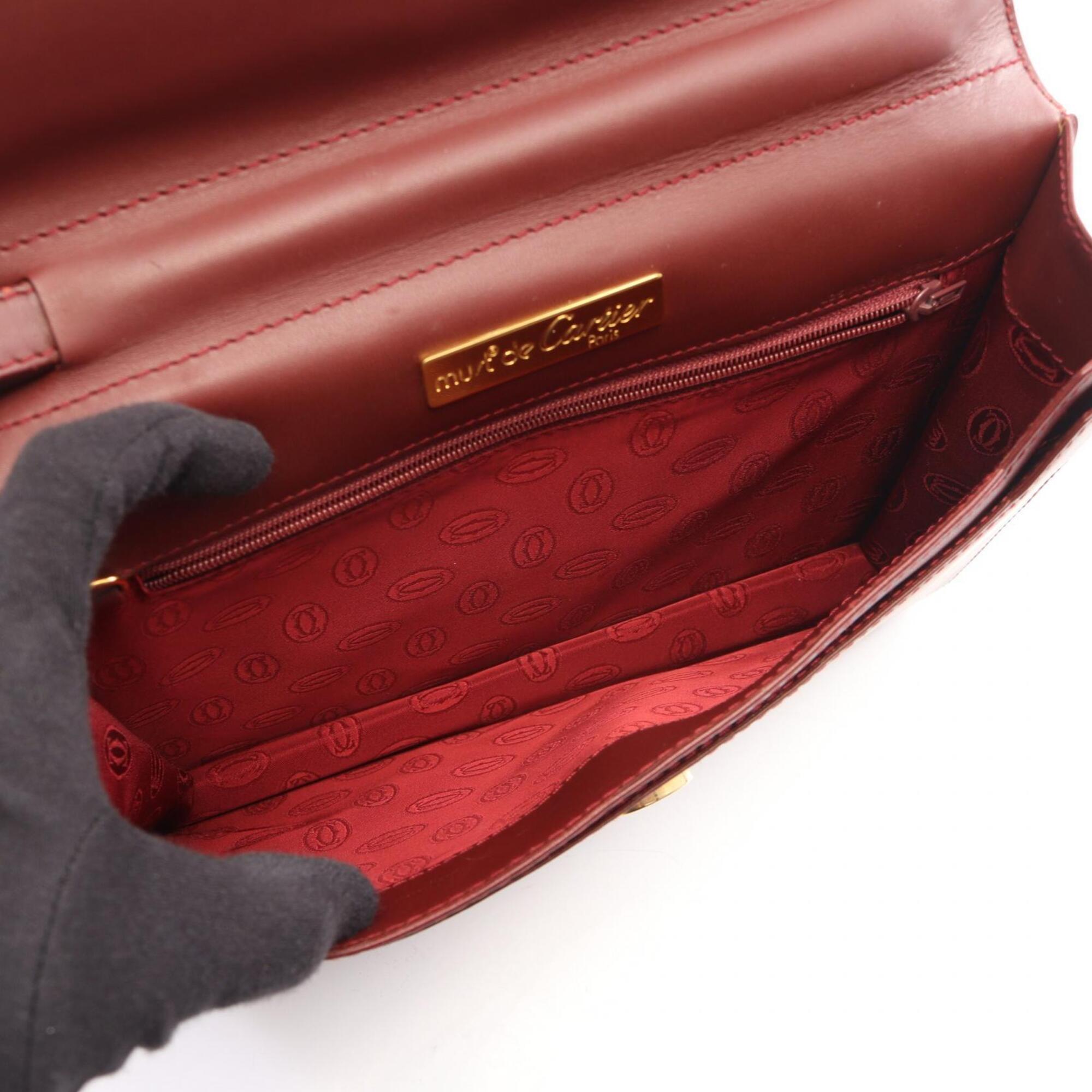 Cartier Bordeaux Leather Clutch Bag Handbag (Pre-Owned)
