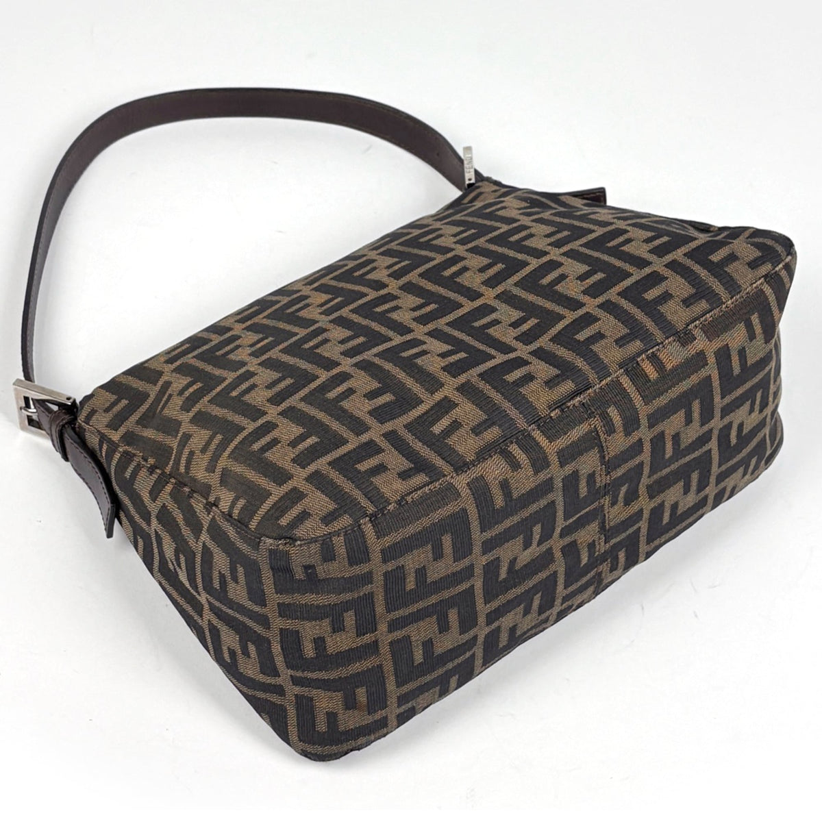 Fendi Zucca Brown Canvas Leather Handbag Shoulder Bag (Pre-Owned)