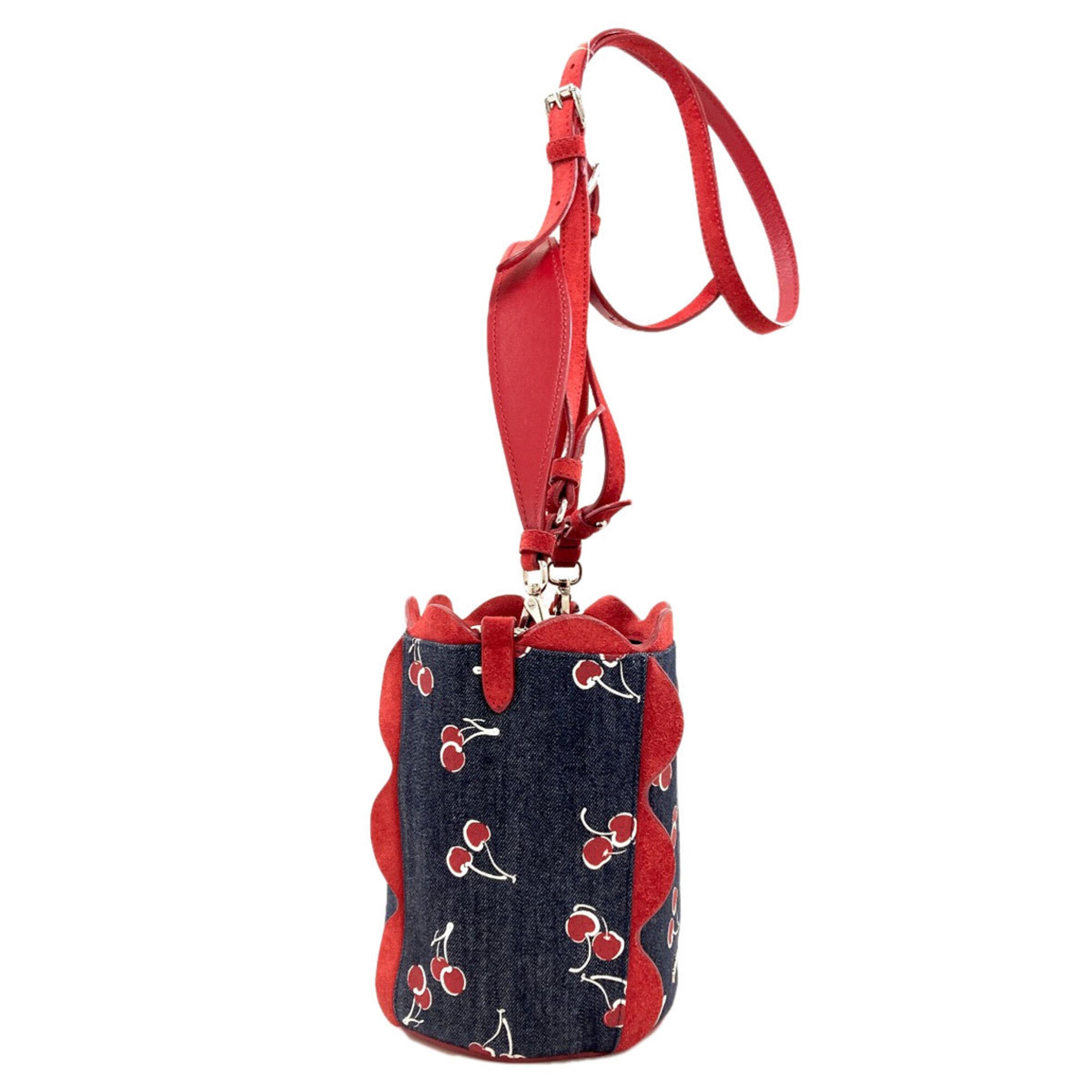 Miu Miu Blue Red Color Denim Pouch Shoulder Bag (Pre-Owned)