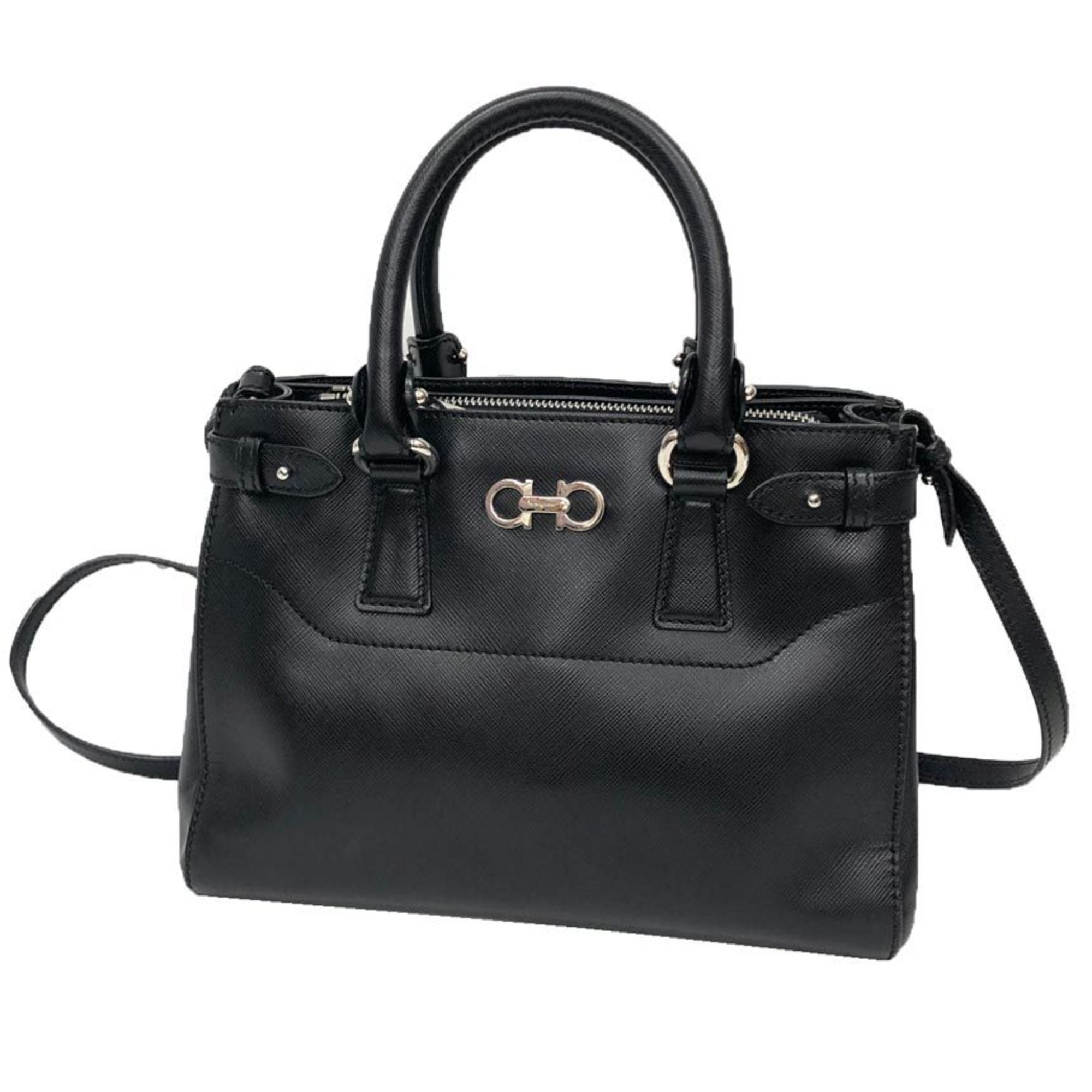 Salvatore Ferragamo Black Leather Shoulder Bag Tote Bag (Pre-Owned)