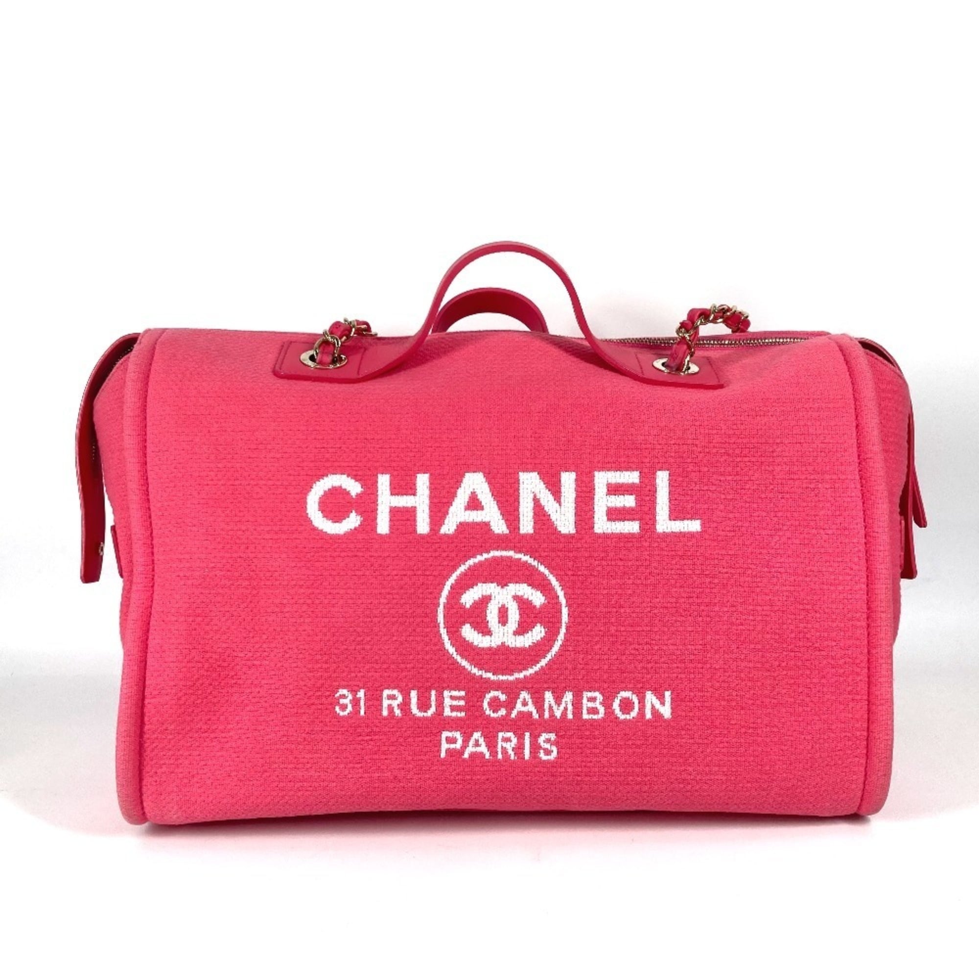 Chanel Pink Canvas Boston Bag Handbag Shoulder Bag (Pre-Owned)
