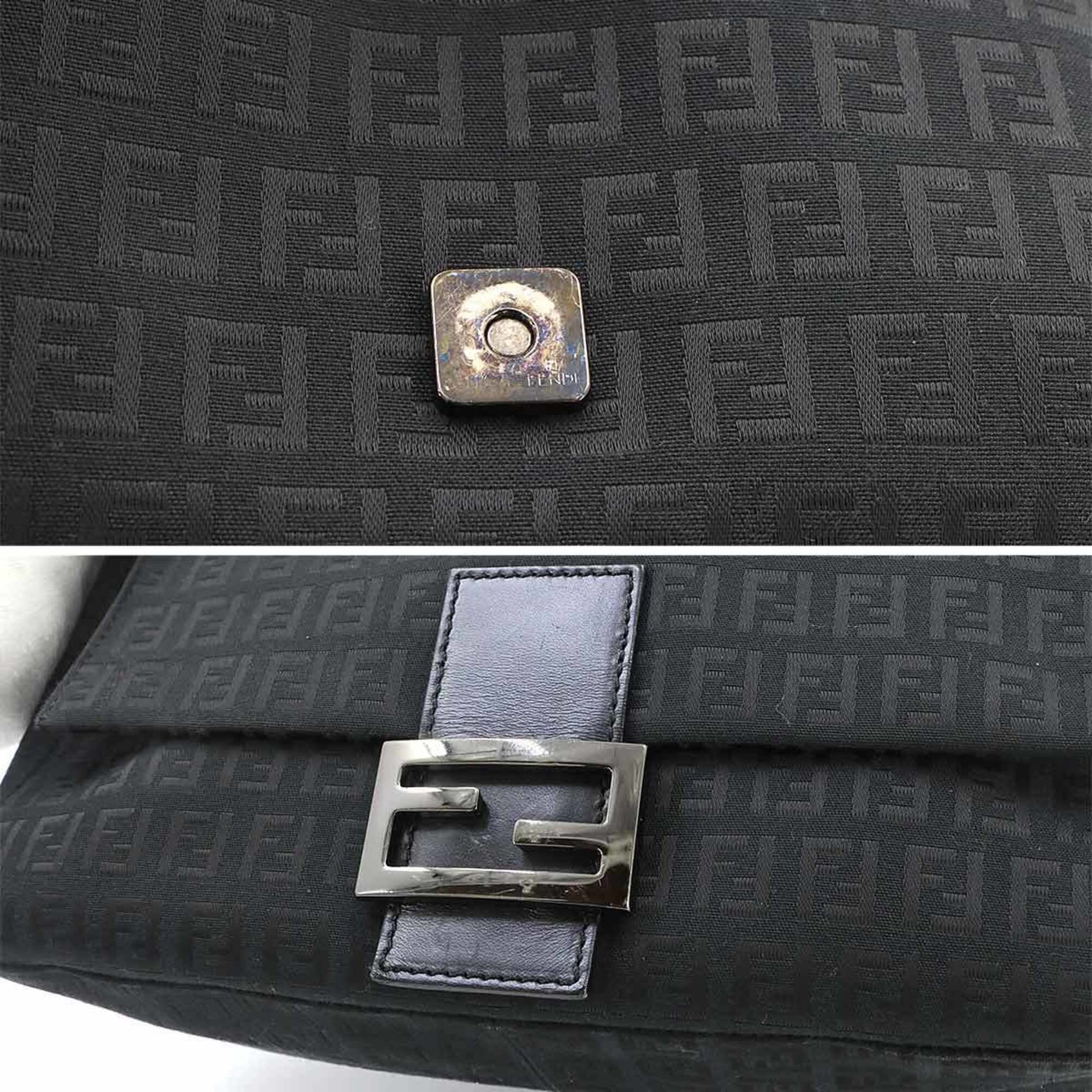 Fendi Zucchino Black Canvas Leather Baguette Bag Handbag Shoulder Bag (Pre-Owned)