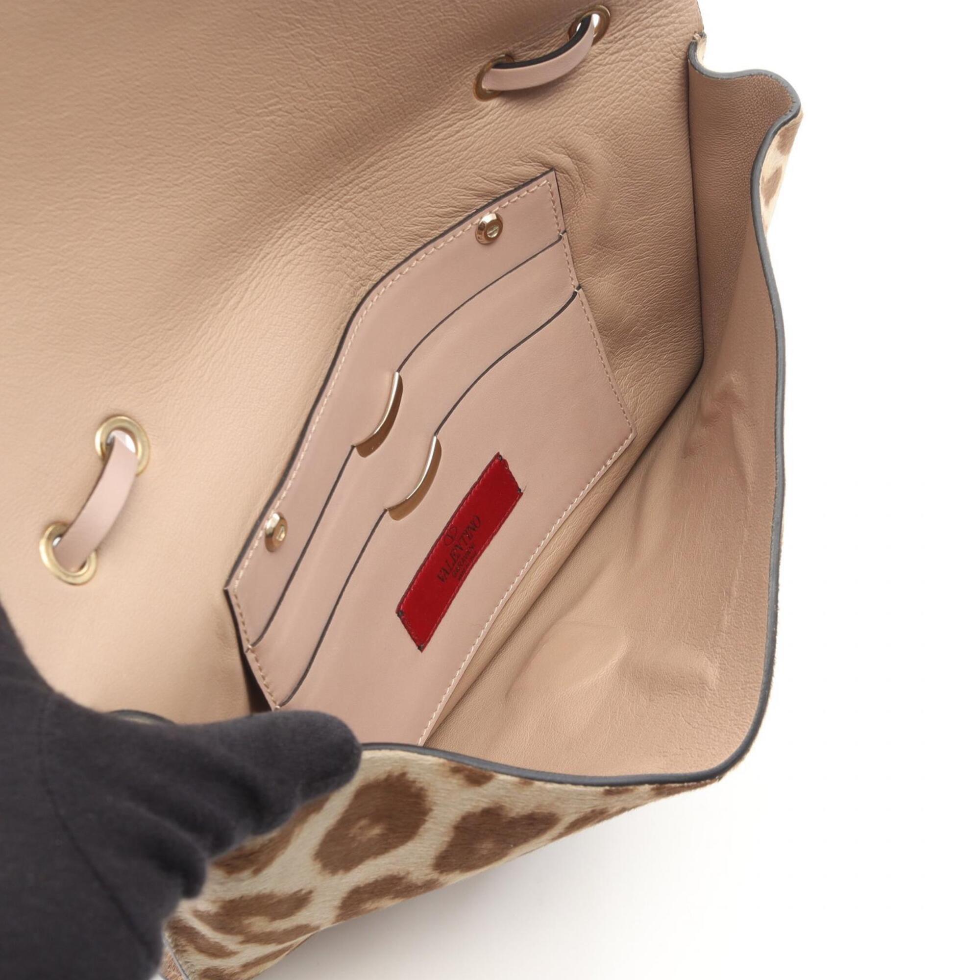 Valentino Beige Brown Pink Leather Handbag Shoulder Bag (Pre-Owned)
