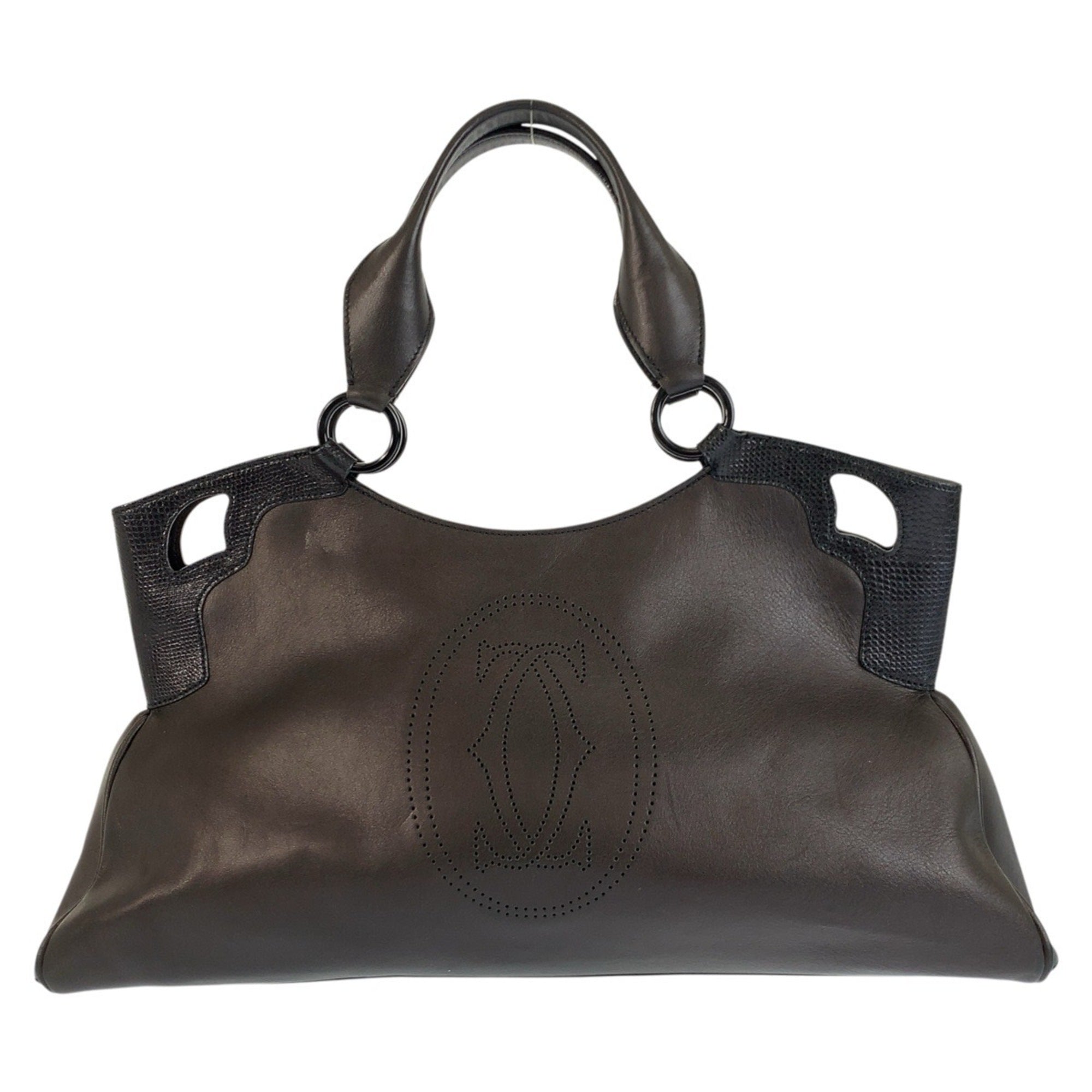 Cartier Black Leather Handbag Shoulder Bag Tote Bag (Pre-Owned)
