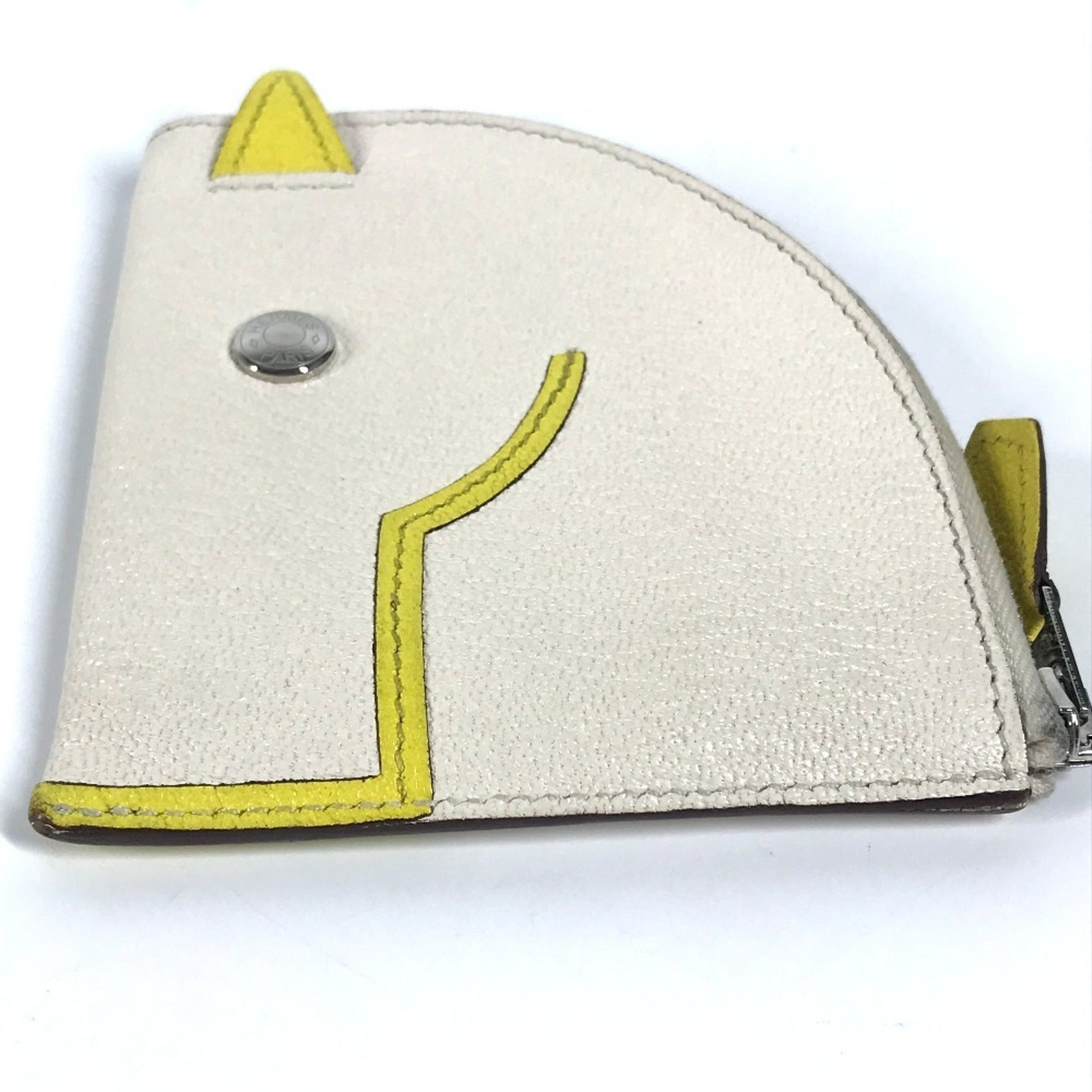Hermes White Yellow Chevre Leather Coin Purse/Coin Case (Pre-Owned)