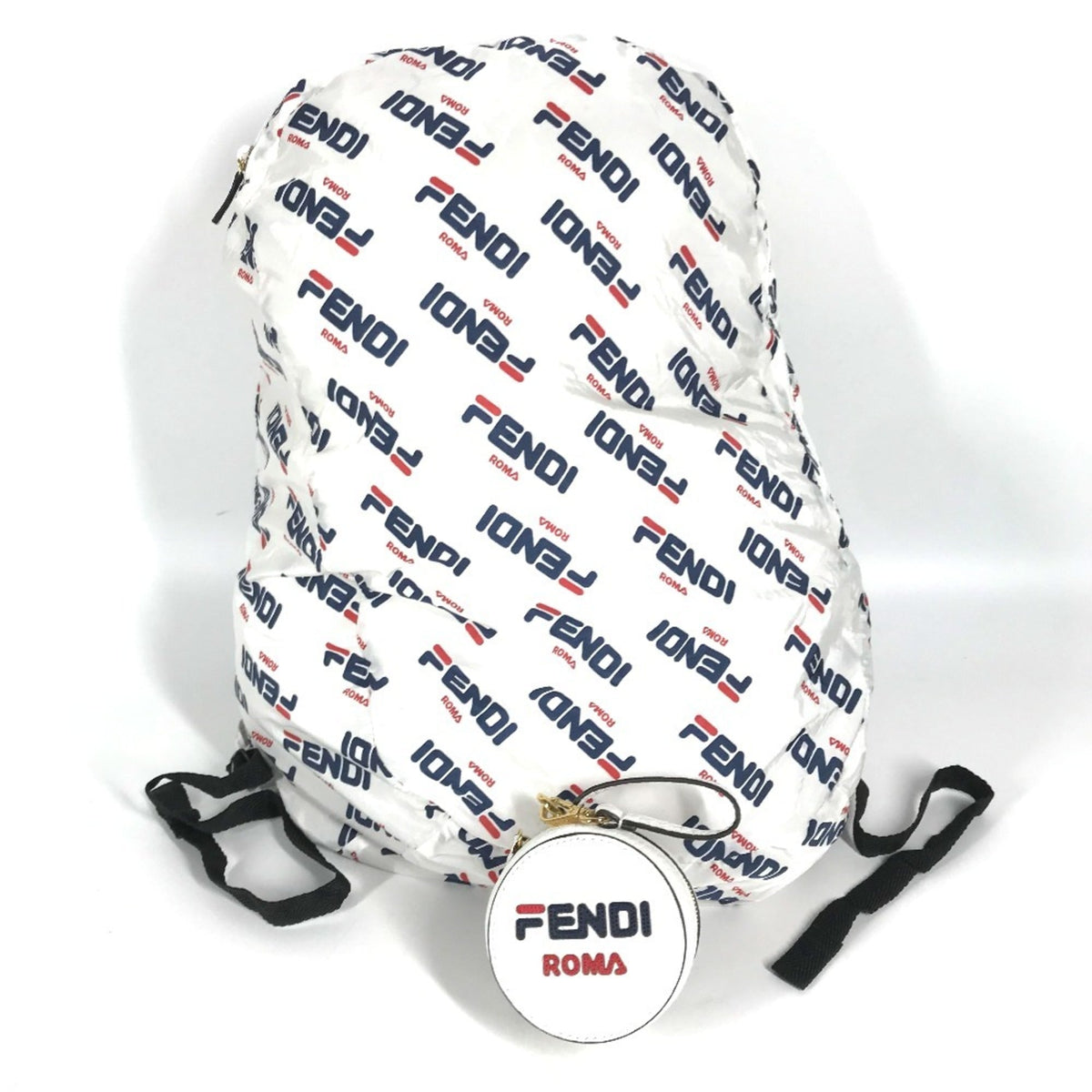Fendi Navy Red Color White Nylon Backpack (Pre-Owned)
