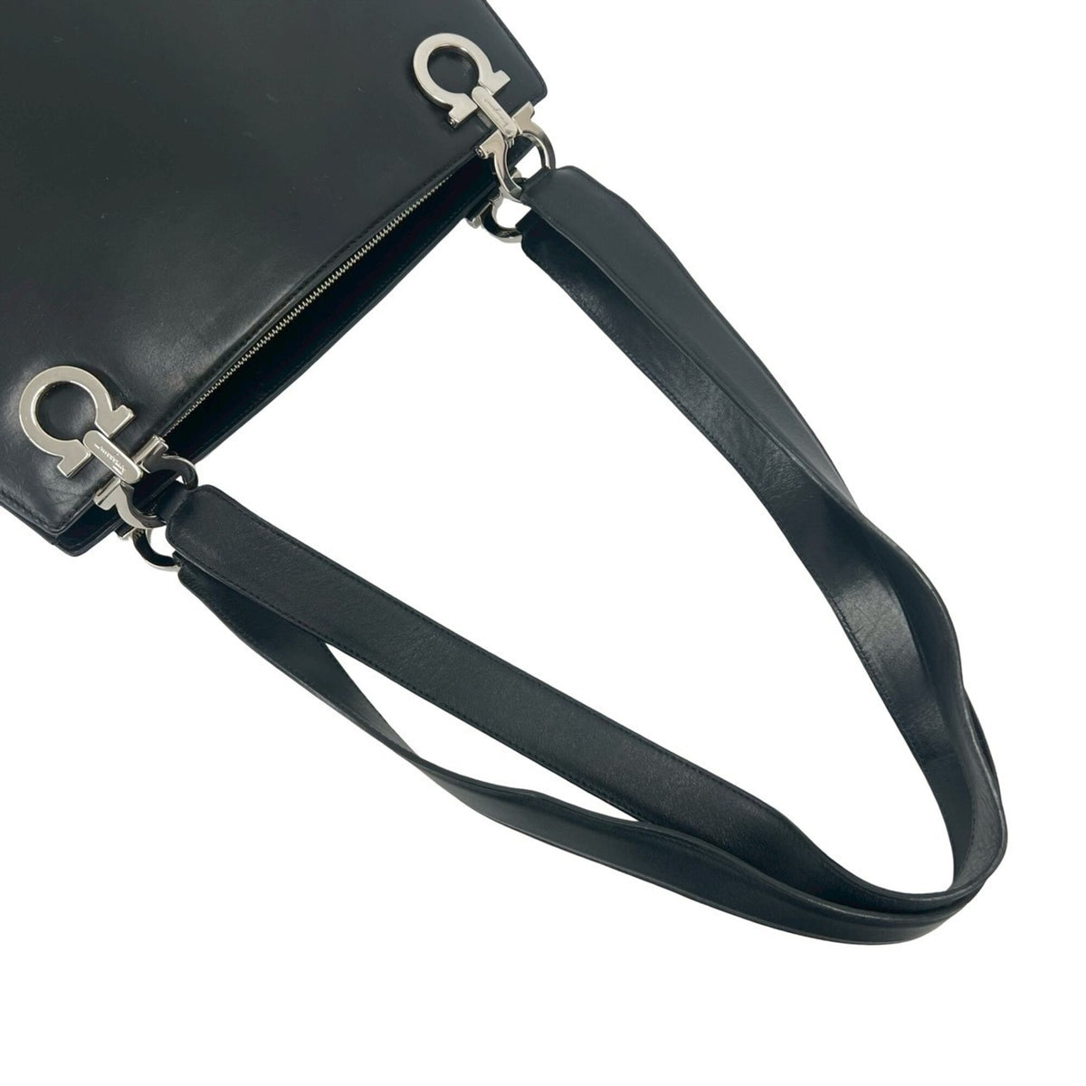 Salvatore Ferragamo Black Leather Shoulder Bag Tote Bag (Pre-Owned)