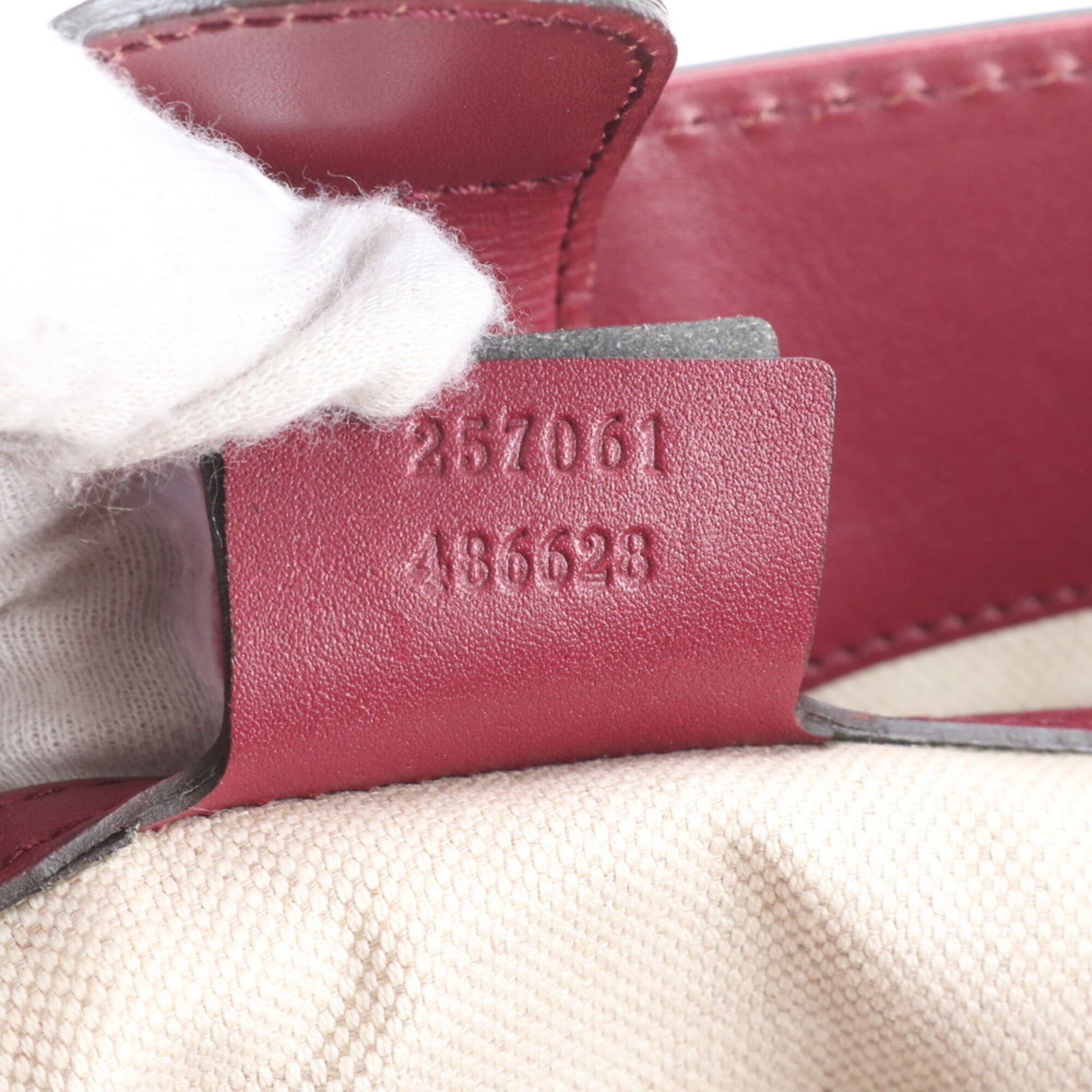 Gucci Beige Red Color Leather Canvas Shoulder Bag Tote Bag (Pre-Owned)