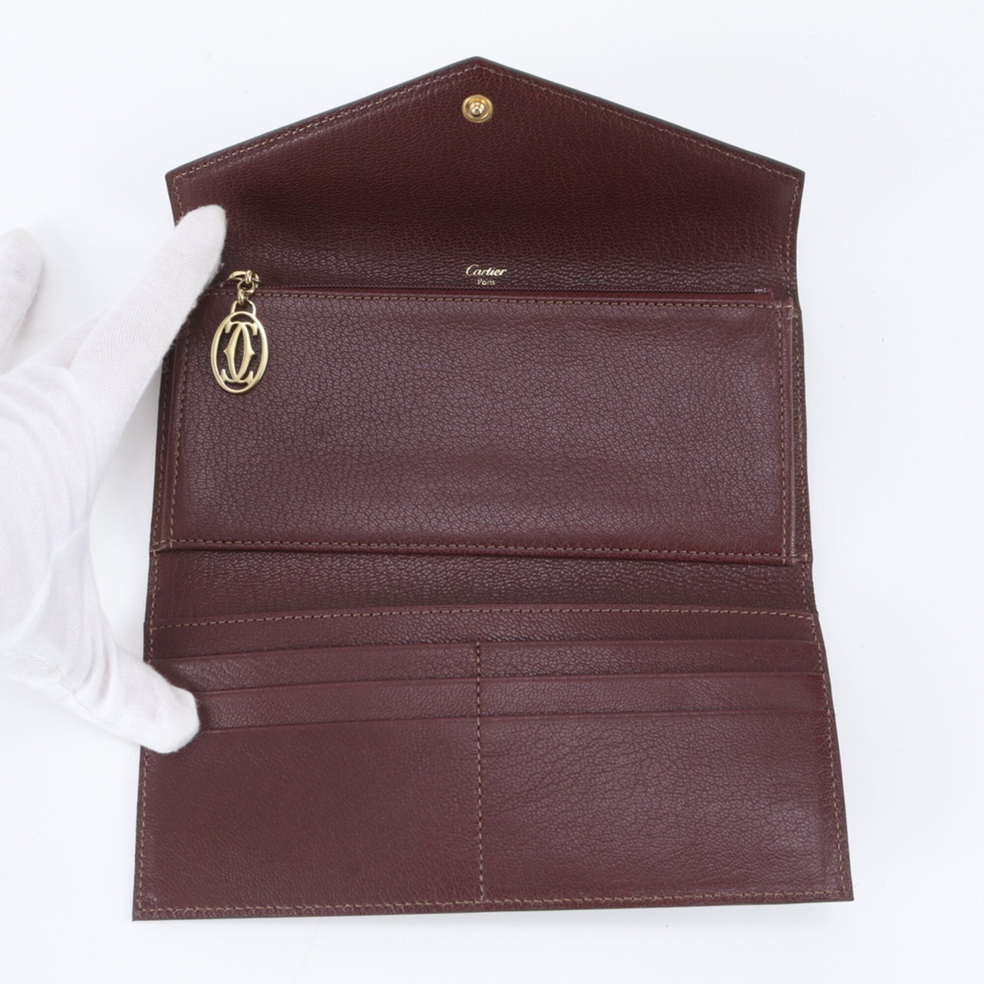 Cartier Wine Red Leather Long Wallet (Bi-Fold) (Pre-Owned)