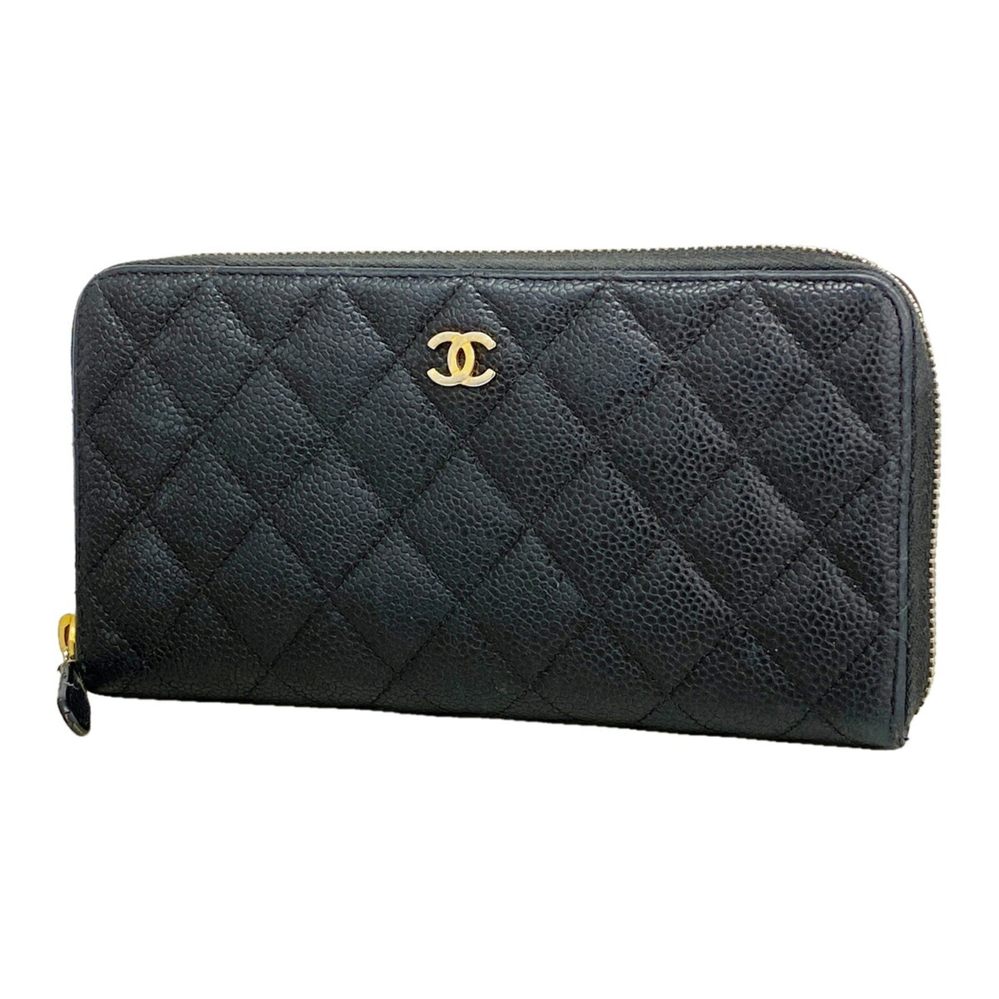 Chanel Black Grained Calfskin Long Wallet (Bi-Fold) (Pre-Owned)