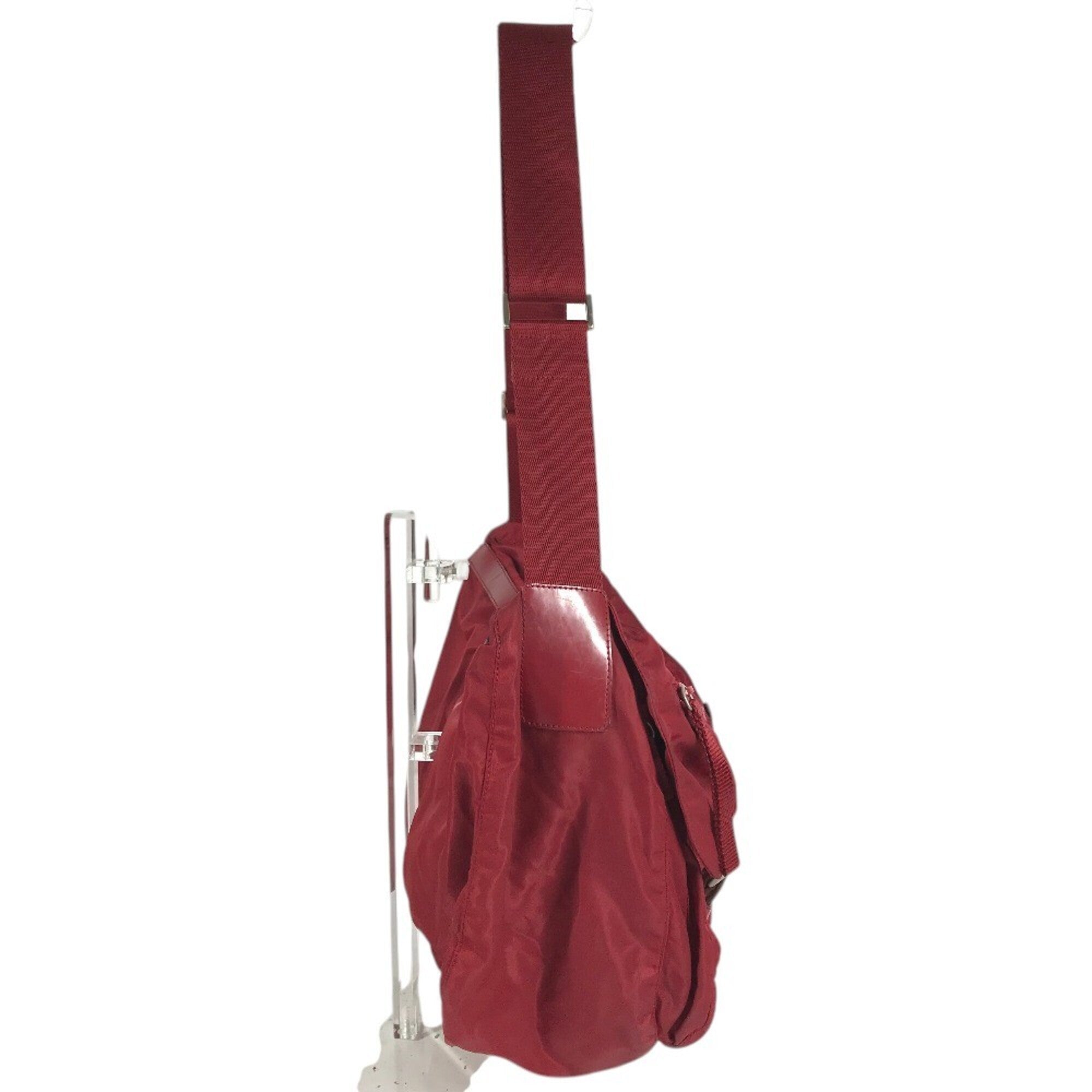 Prada Bordeaux Red Color Nylon Shoulder Bag (Pre-Owned)