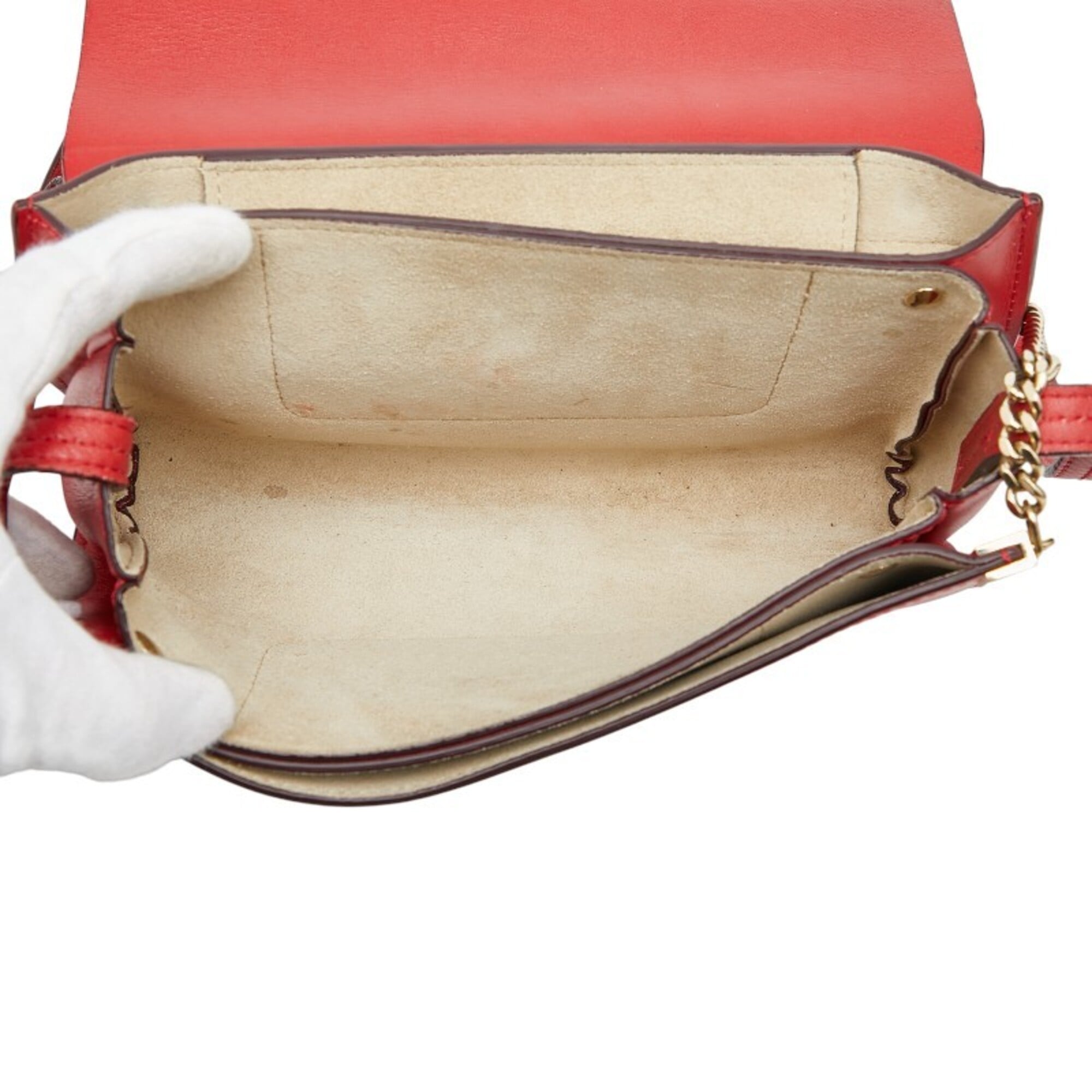 Chloé Red Color Leather Suede Shoulder Bag (Pre-Owned)