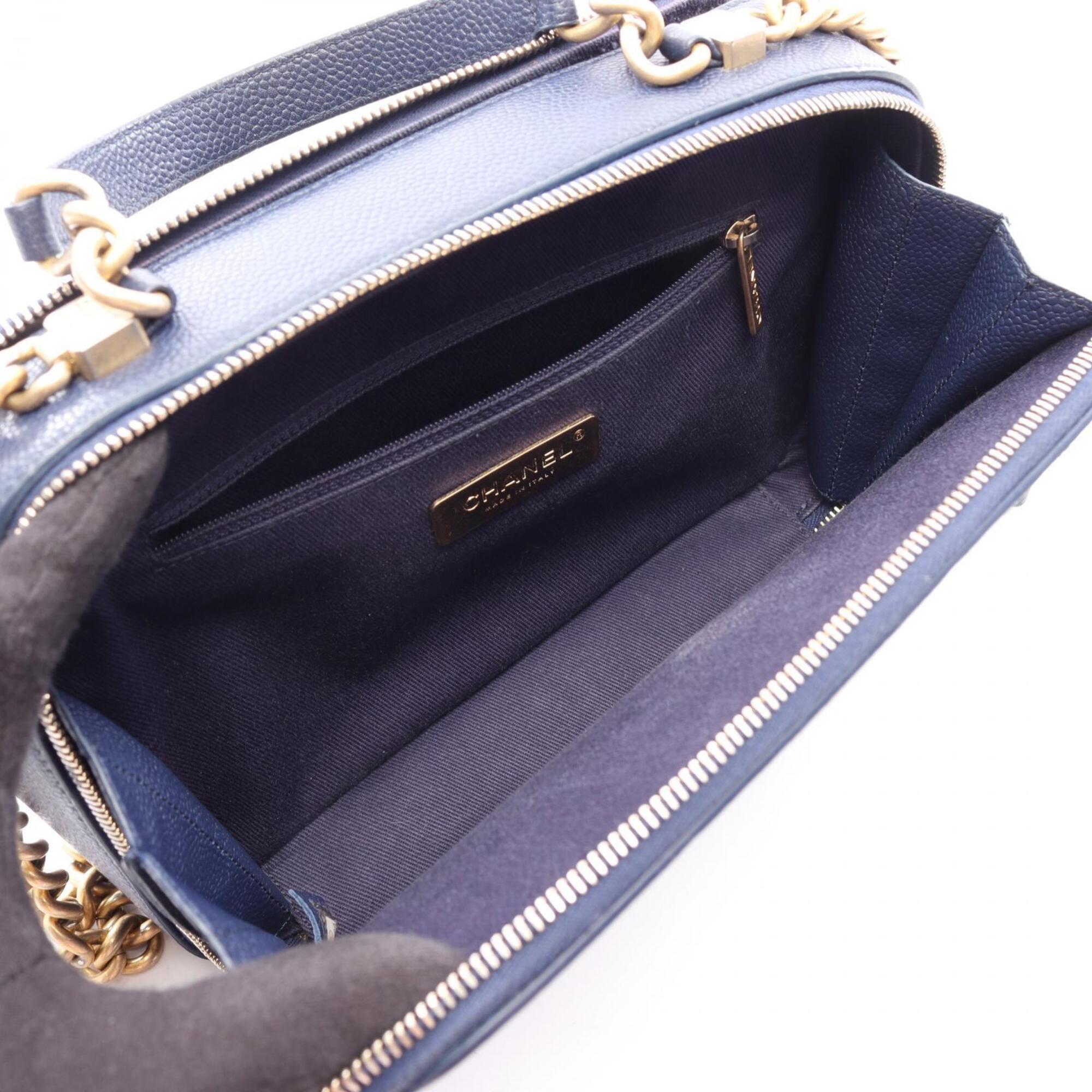 Chanel Blue Grained Calfskin Handbag Shoulder Bag (Pre-Owned)