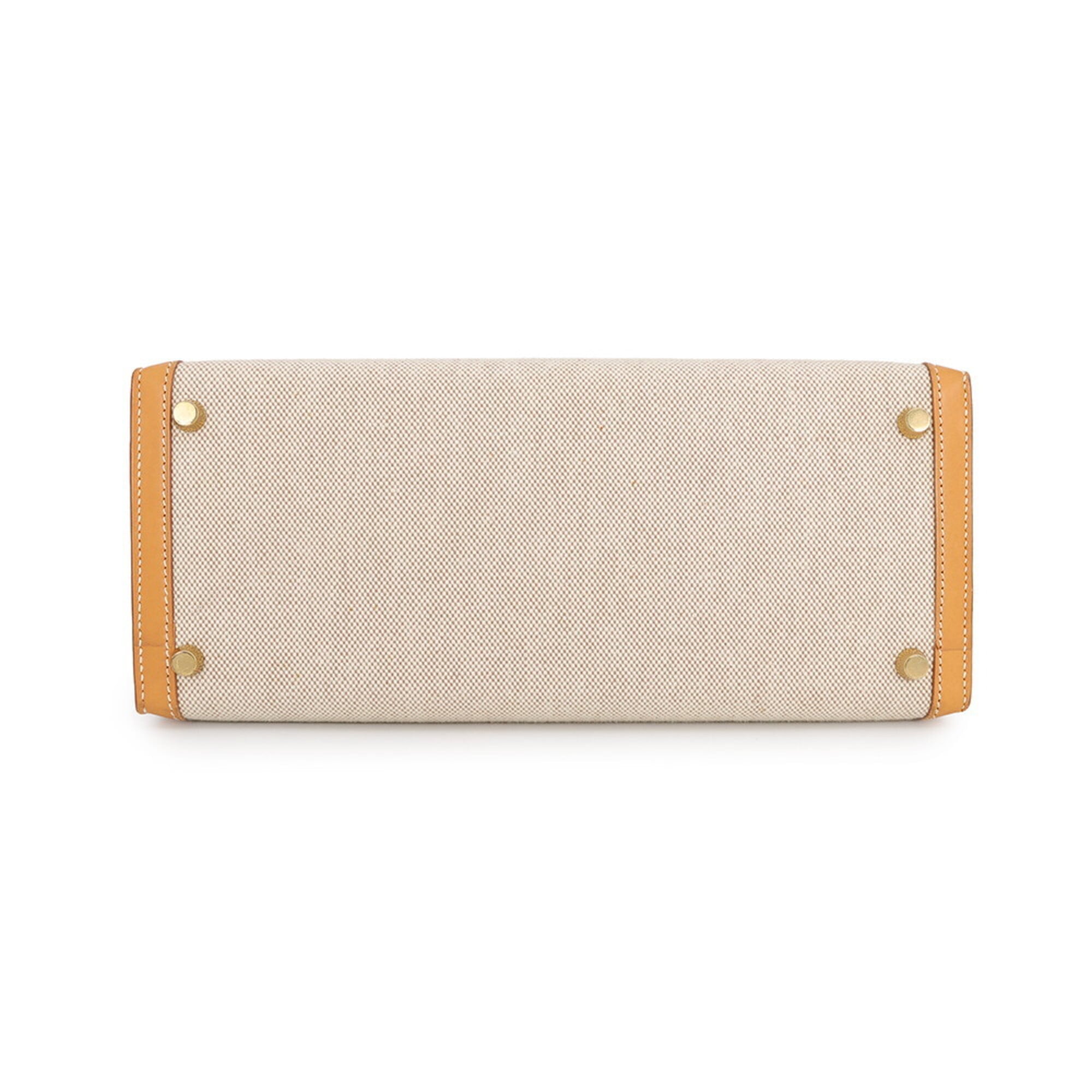 Hermes Kelly Natural Toile H Box Calf Leather Handbag (Pre-Owned)