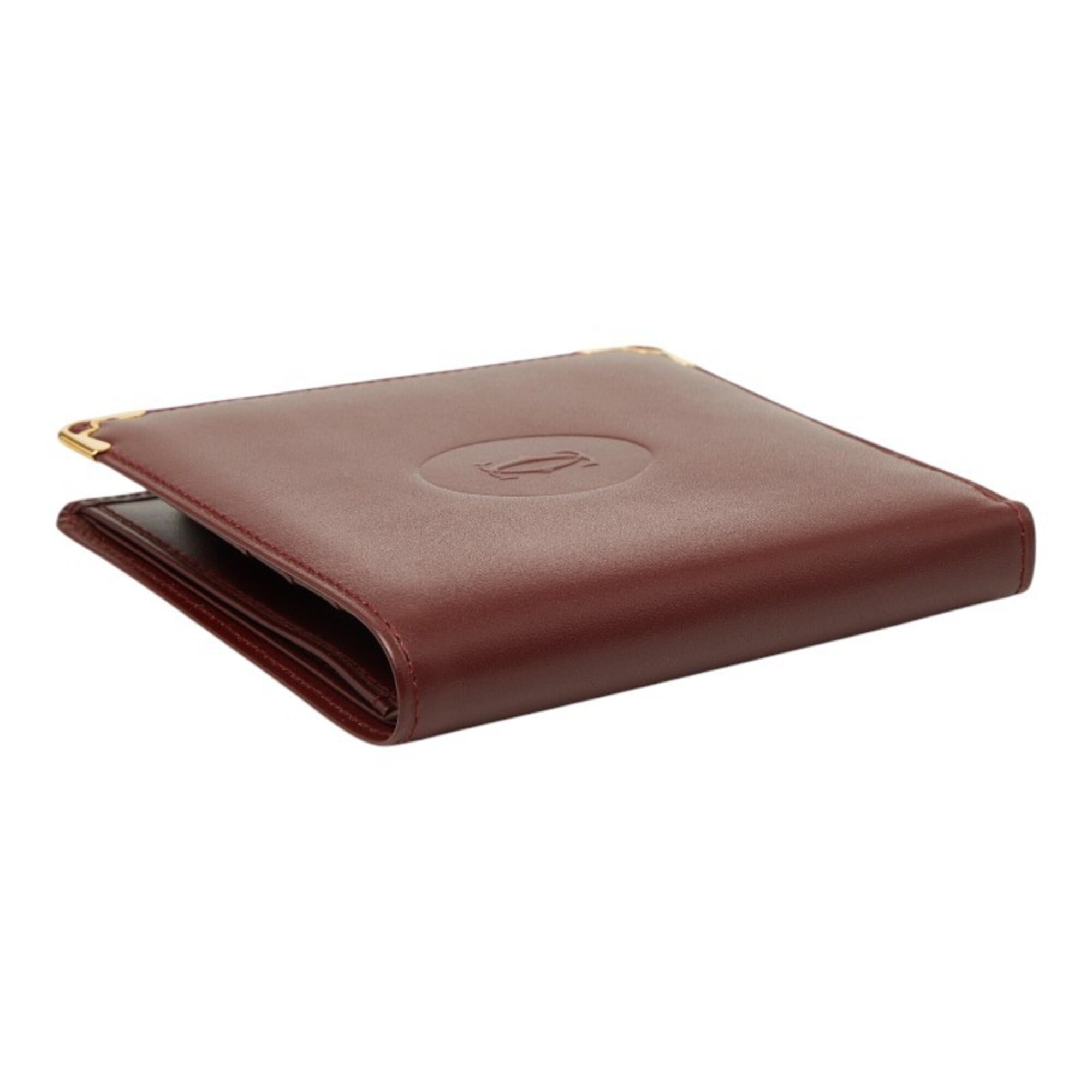 Cartier Red Color Wine Red Leather Wallet (Bi-Fold) (Pre-Owned)