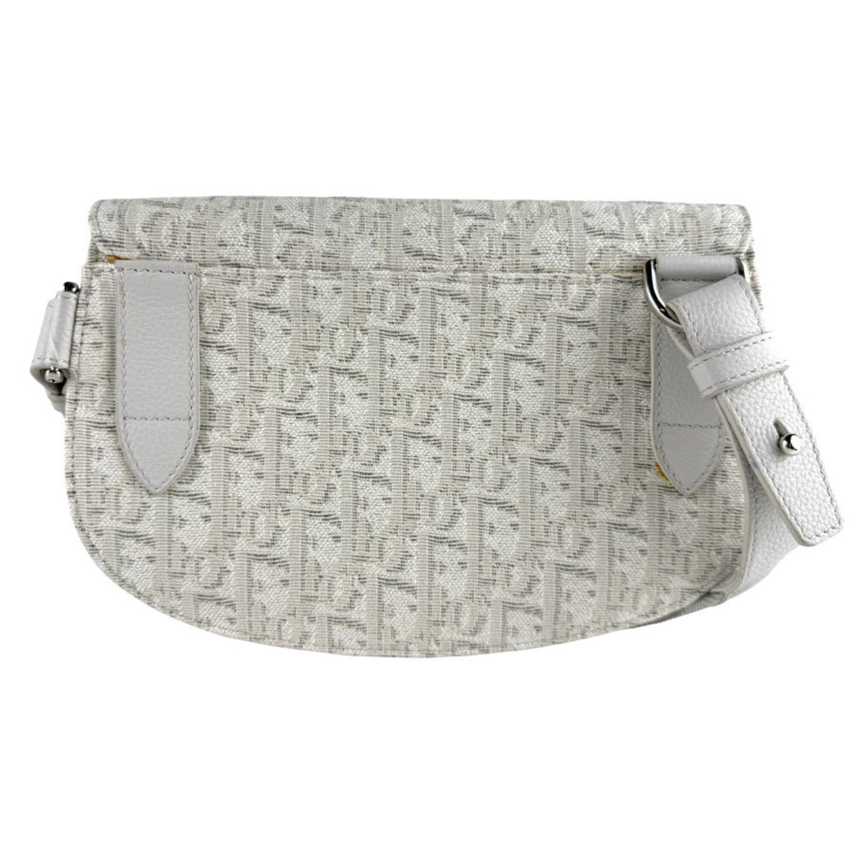 Christian Dior Light Gray Canvas Leather Saddle Bag Shoulder Bag (Pre-Owned)