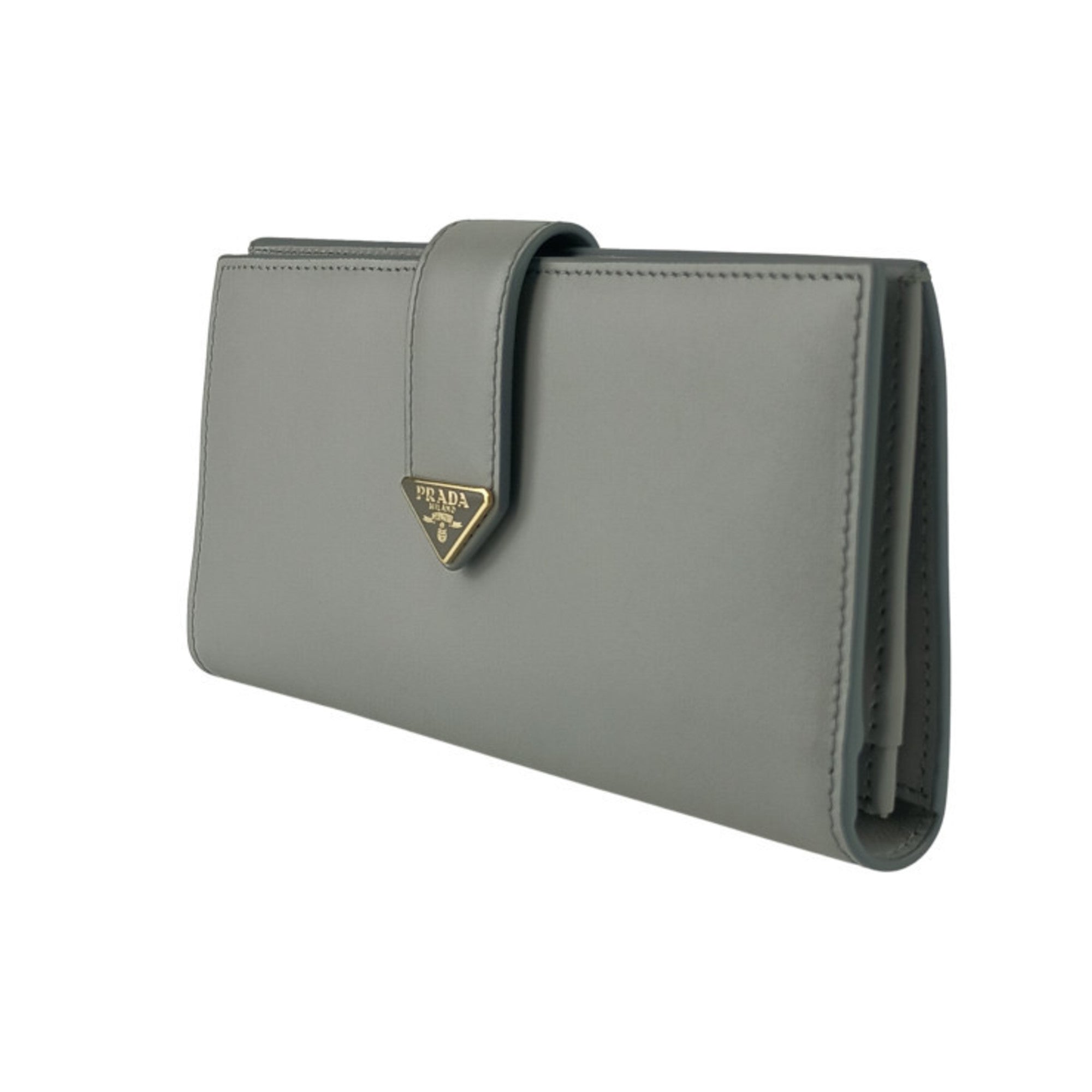 Prada Light Gray Leather Long Wallet (Bi-Fold) (Pre-Owned)