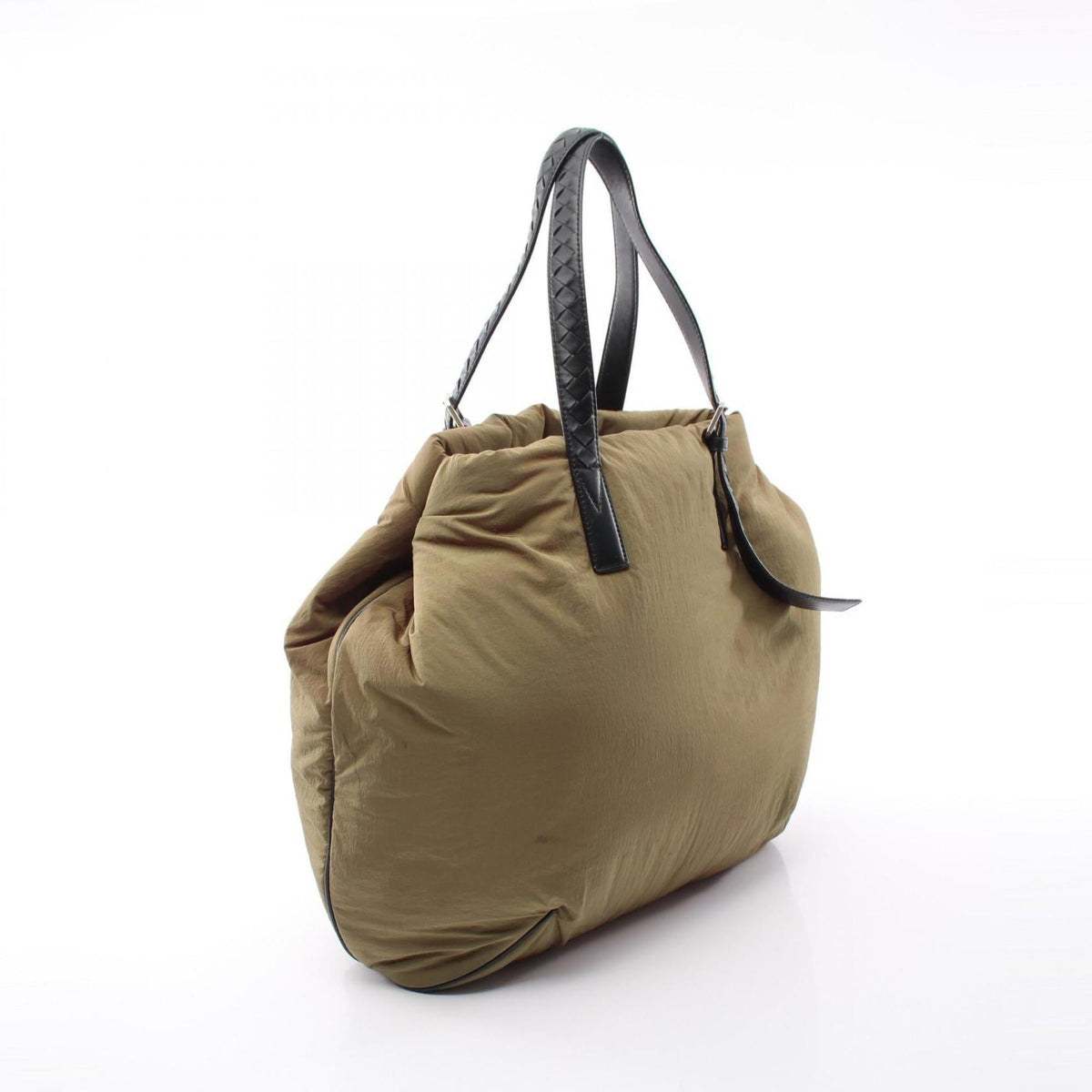 Bottega Veneta Black Khaki Nylon Leather Handbag Tote Bag (Pre-Owned)