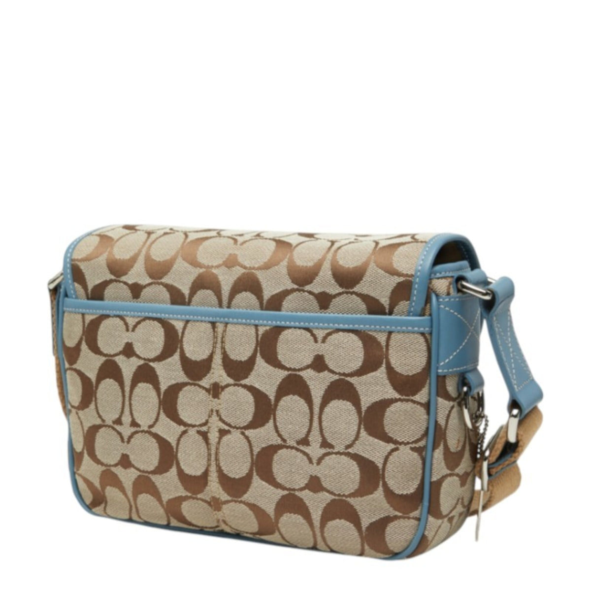Coach Beige Blue Canvas Leather Shoulder Bag (Pre-Owned)