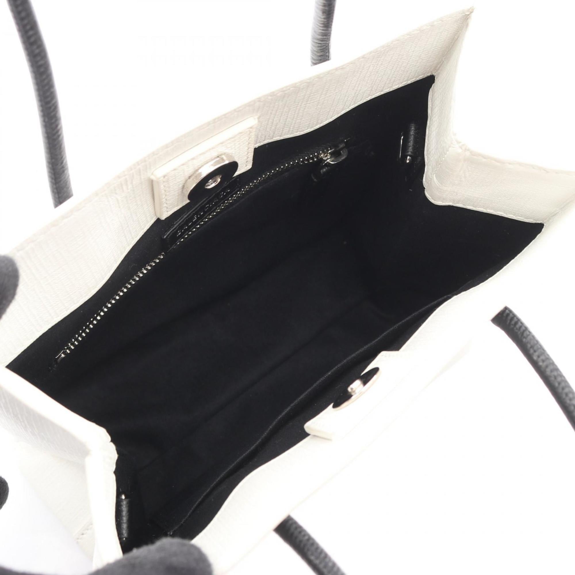 Balenciaga Black White Coated Canvas Leather Handbag (Pre-Owned)