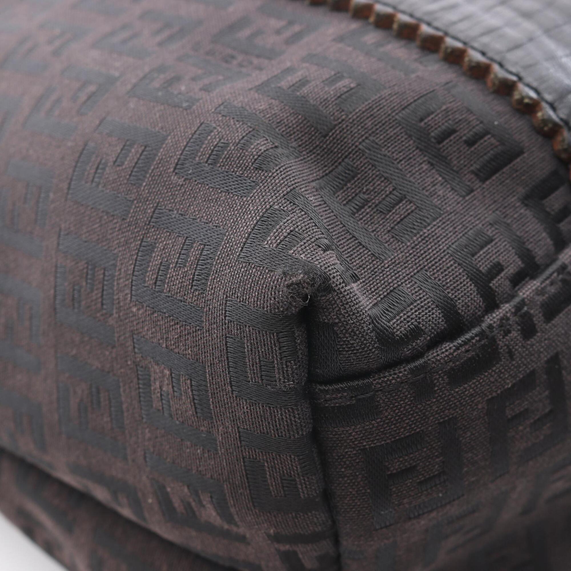 Fendi Black Brown Canvas Leather Handbag Tote Bag (Pre-Owned)