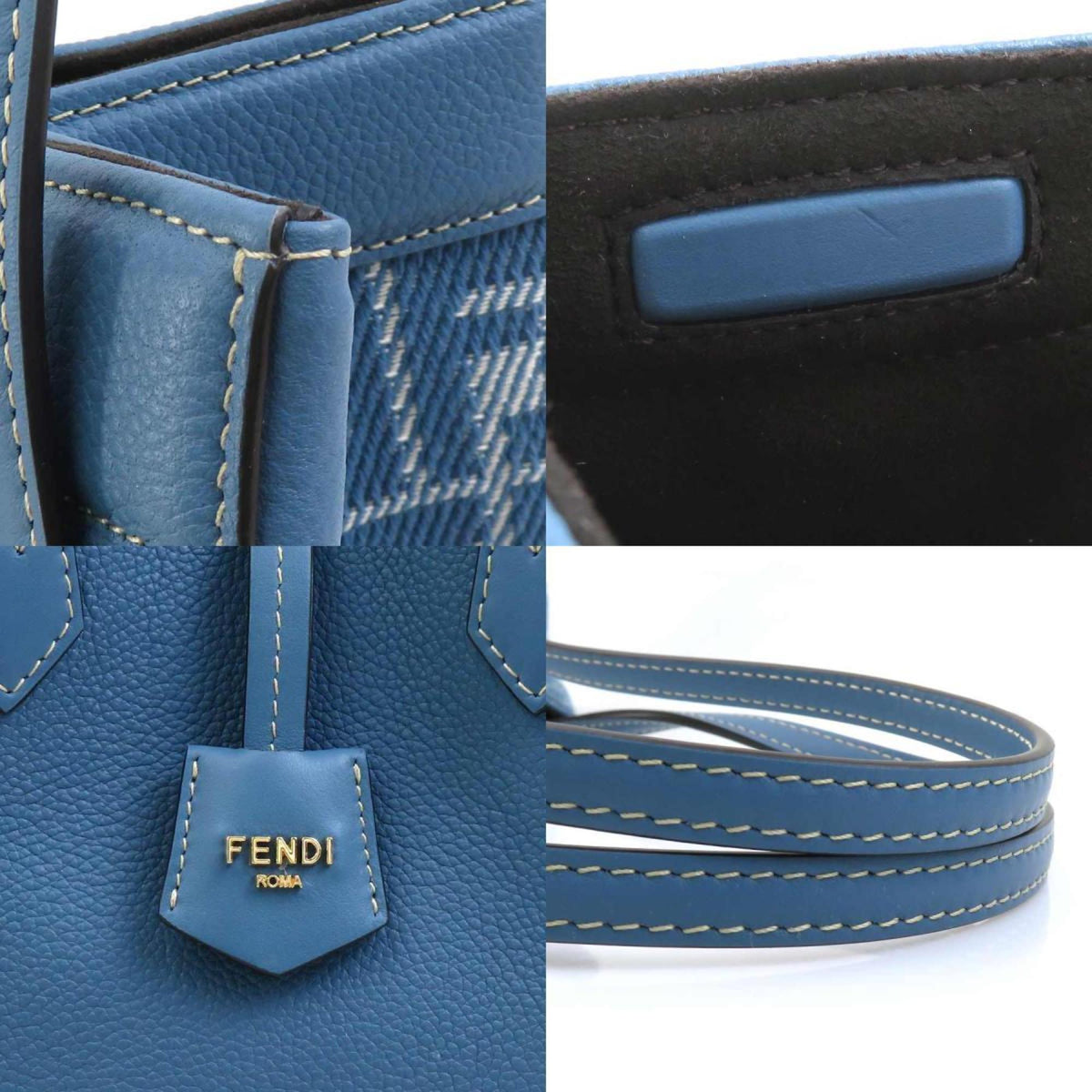Fendi Blue Canvas Leather Shoulder Bag (Pre-Owned)