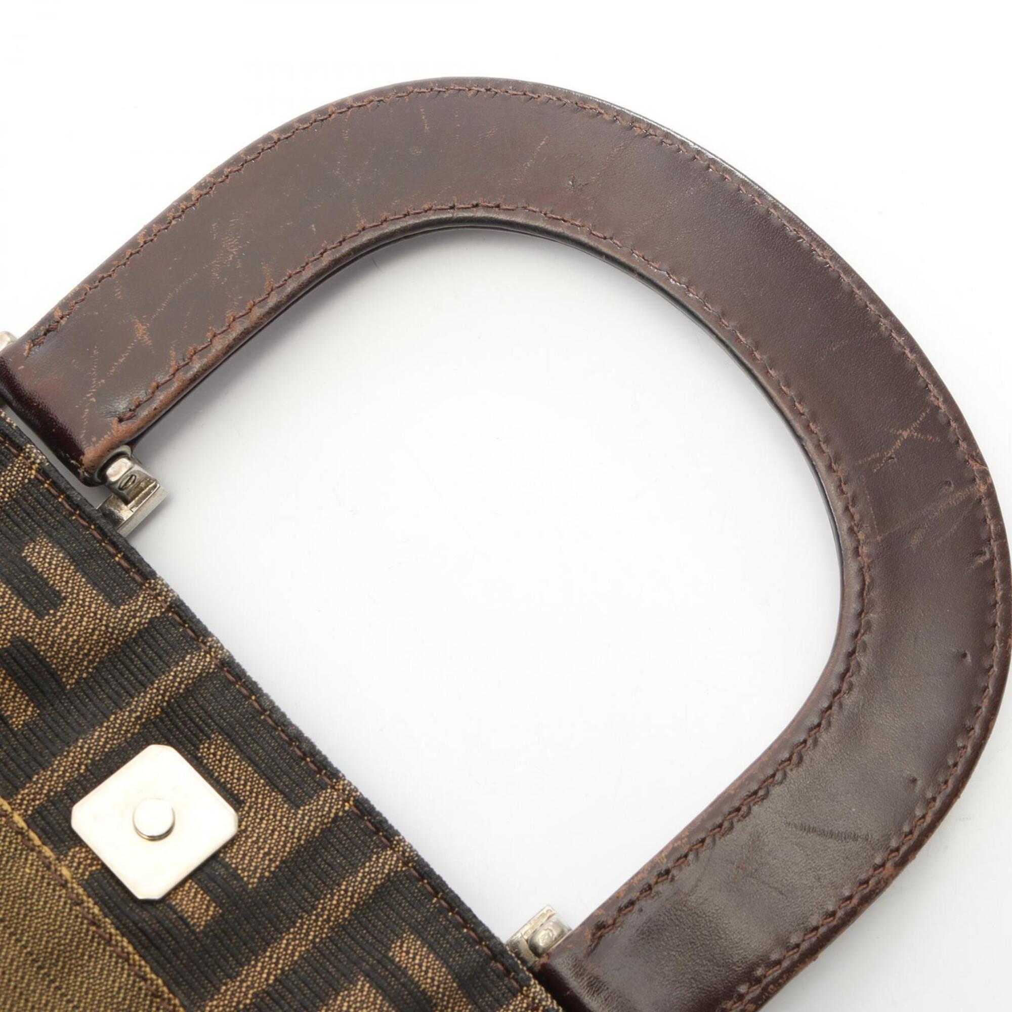 Fendi Zucca Brown Canvas Leather Handbag Tote Bag (Pre-Owned)