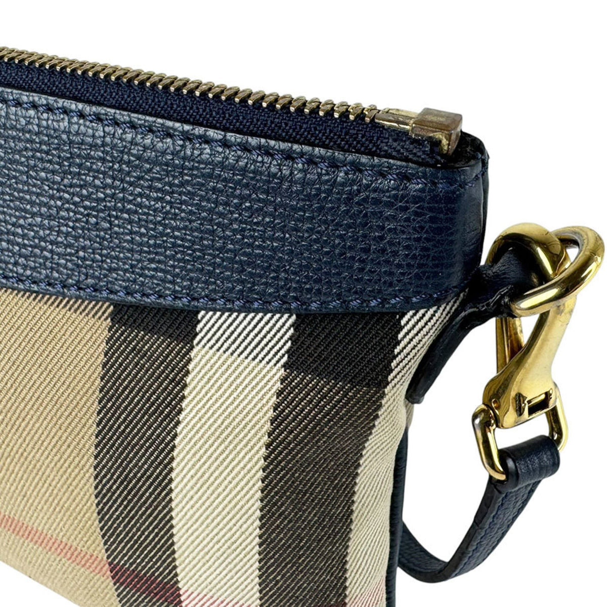 Burberry Beige Navy Canvas Leather Shoulder Bag (Pre-Owned)