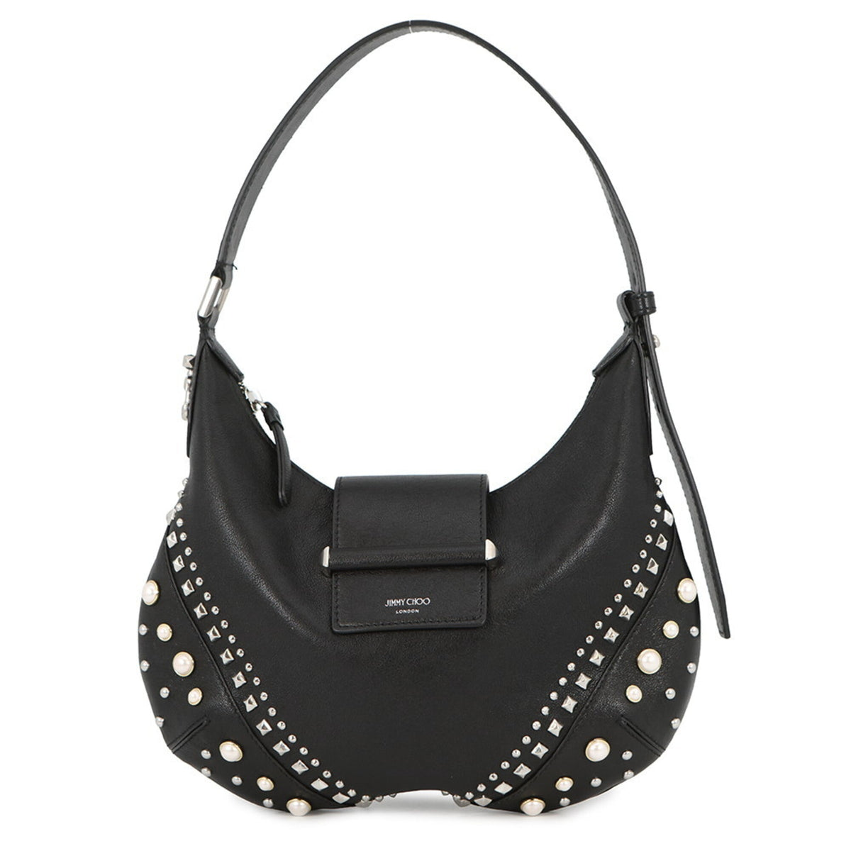Jimmy Choo Black Leather Artificial Pearl Handbag (Pre-Owned)