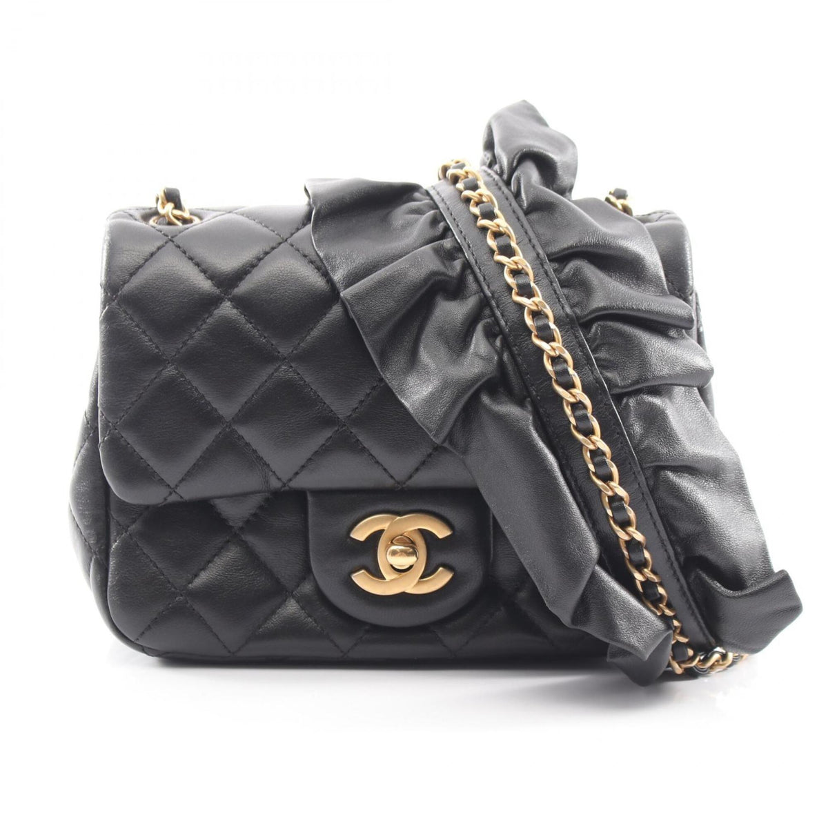 Chanel Black Leather Handbag Shoulder Bag (Pre-Owned)
