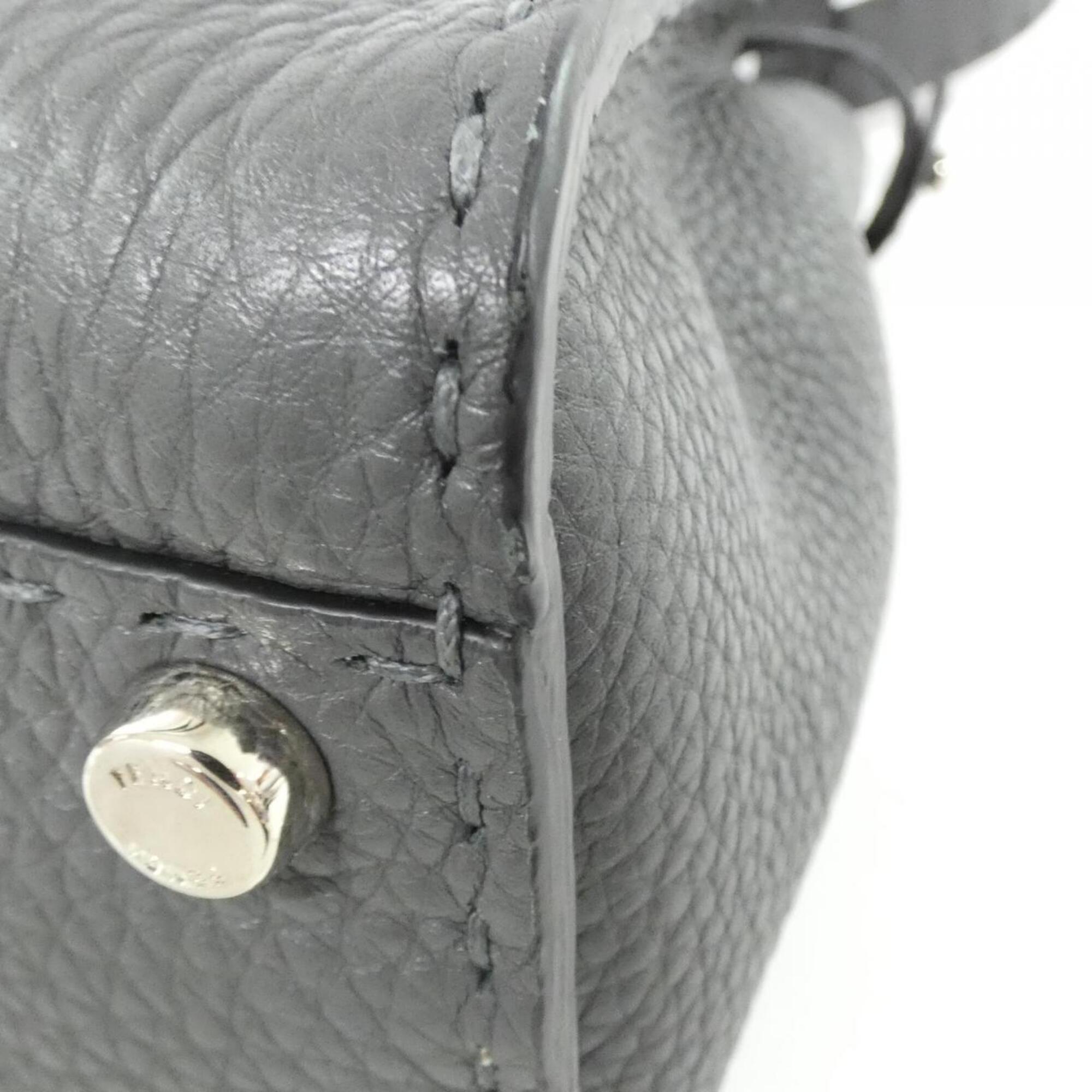 Fendi Dark Gray Gray Leather Handbag (Pre-Owned)