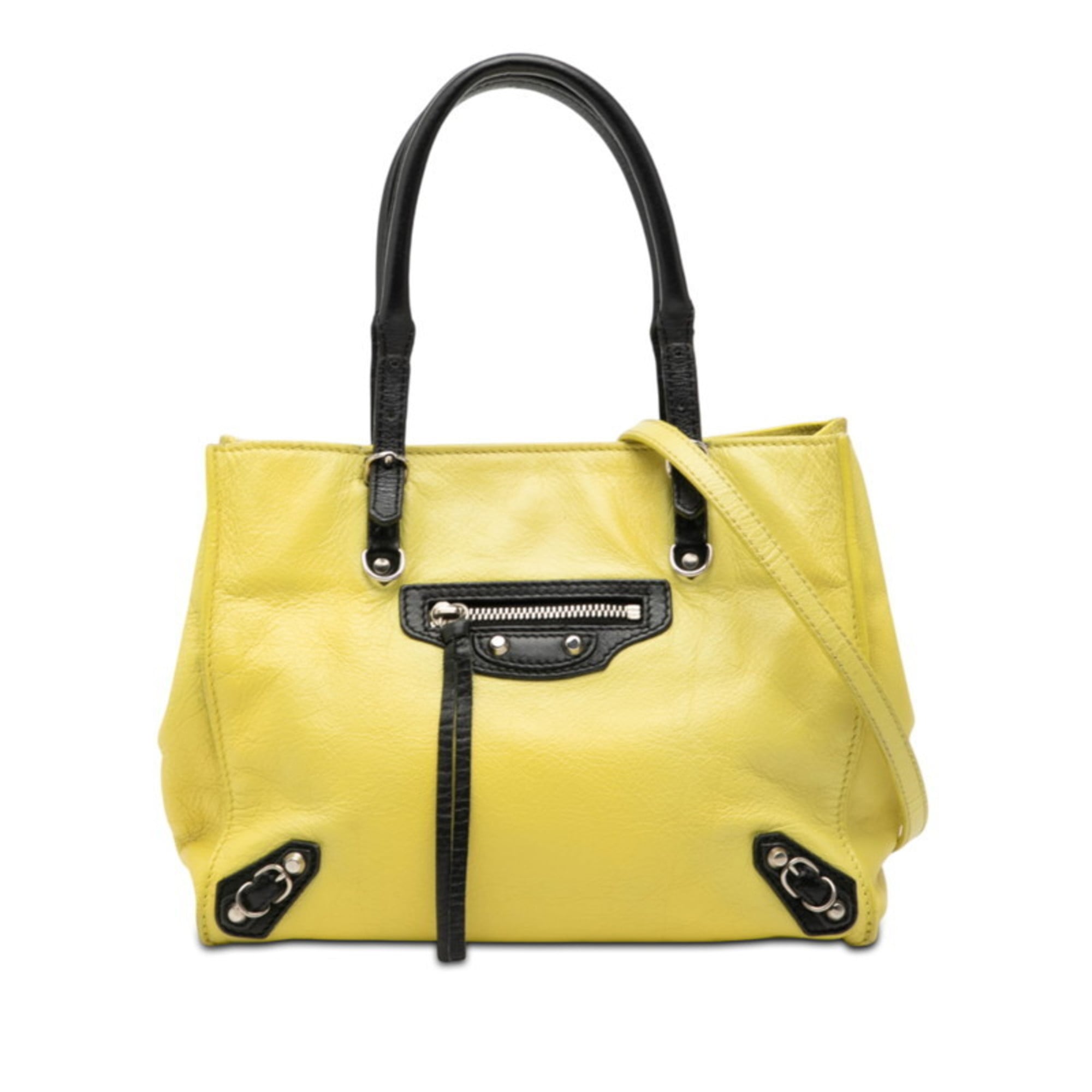 Balenciaga Black Yellow Leather Handbag Shoulder Bag (Pre-Owned)
