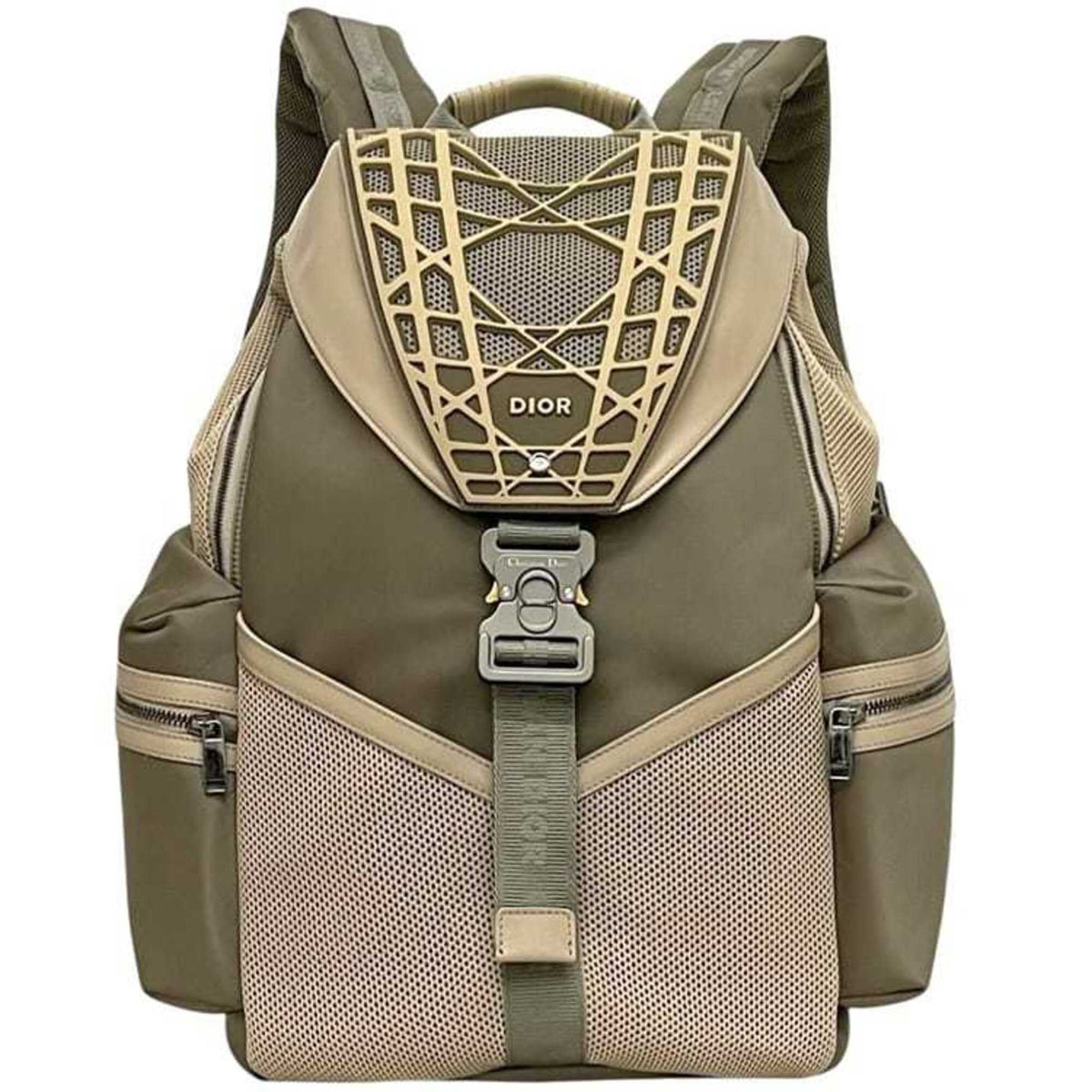 Christian Dior Beige Khaki Nylon Rubber Leather Backpack (Pre-Owned)