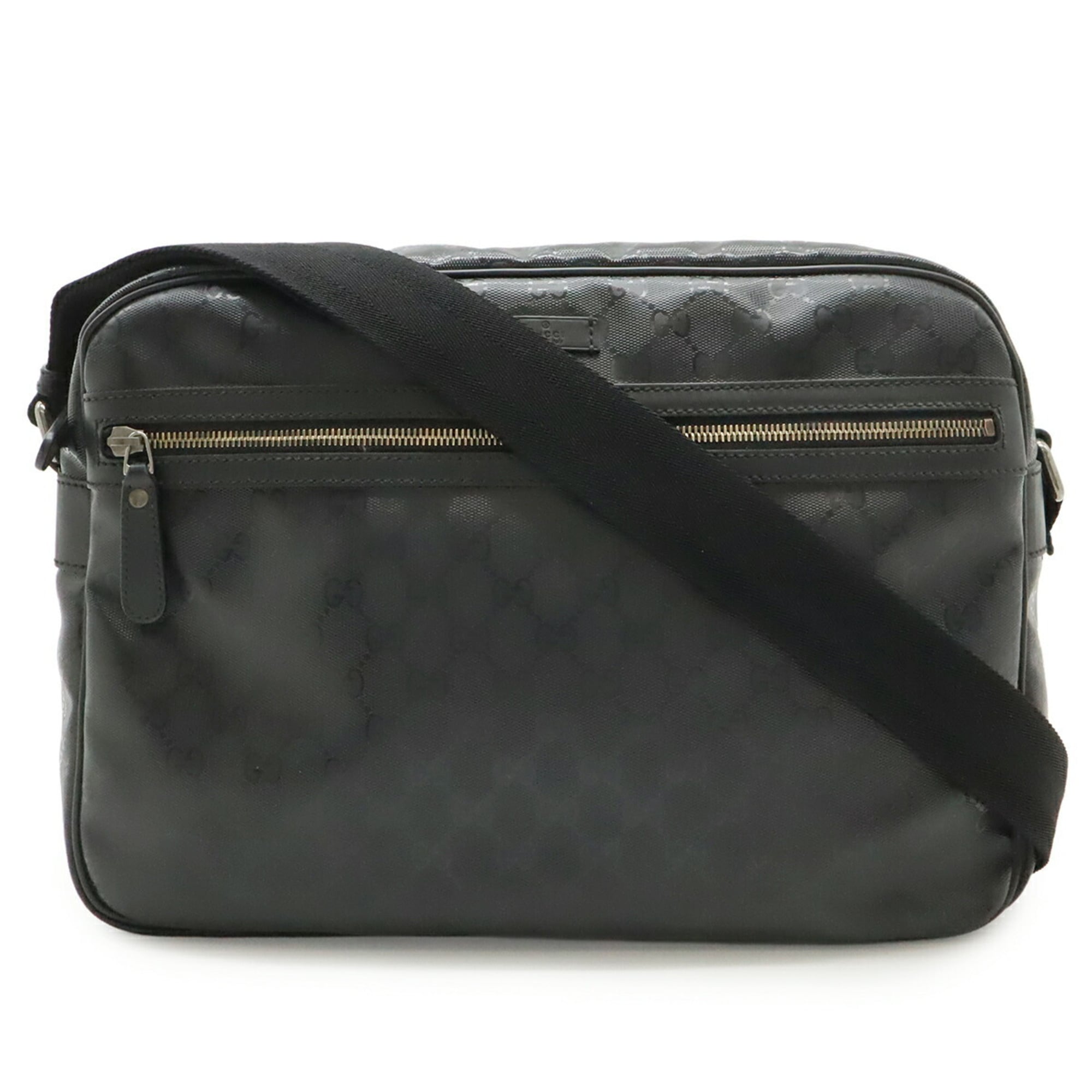 Gucci Gg Imprimé Black Coated Canvas Leather Handbag Shoulder Bag (Pre-Owned)