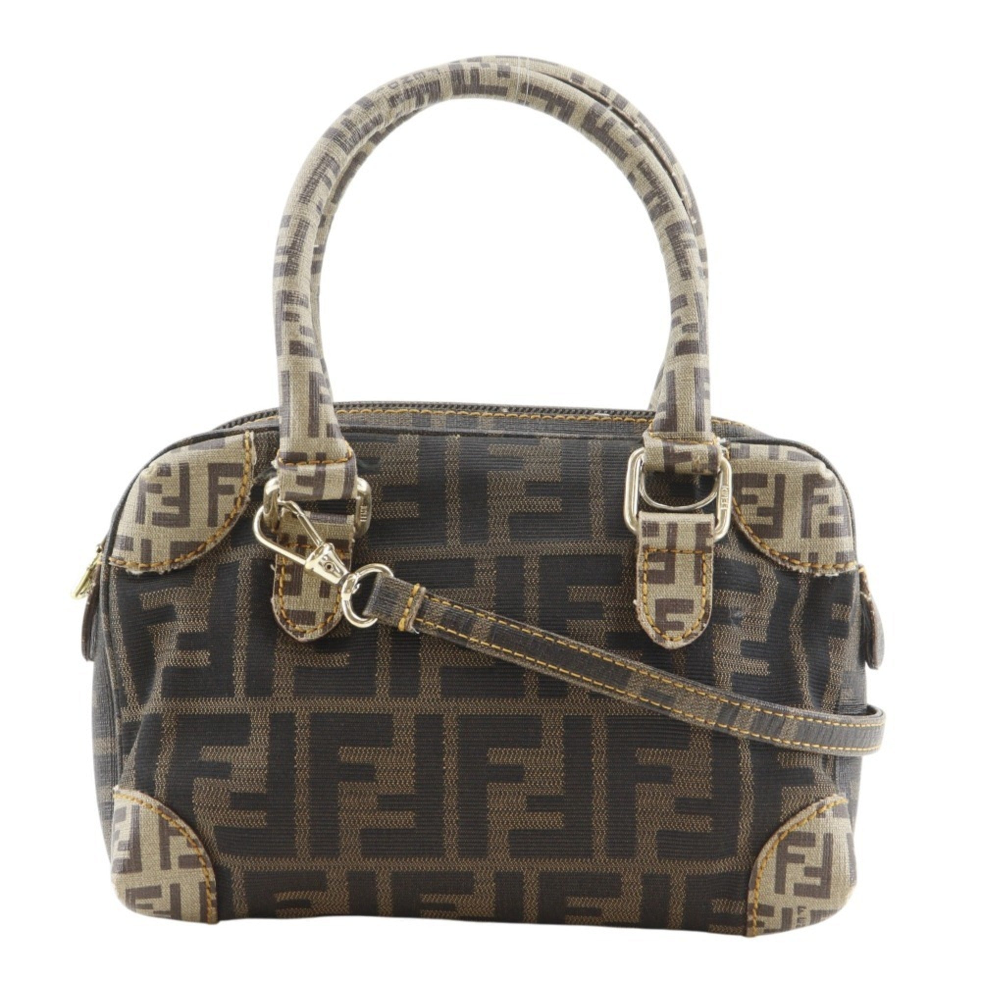 Fendi Brown Nylon Canvas Pvc Boston Bag Handbag Shoulder Bag (Pre-Owned)