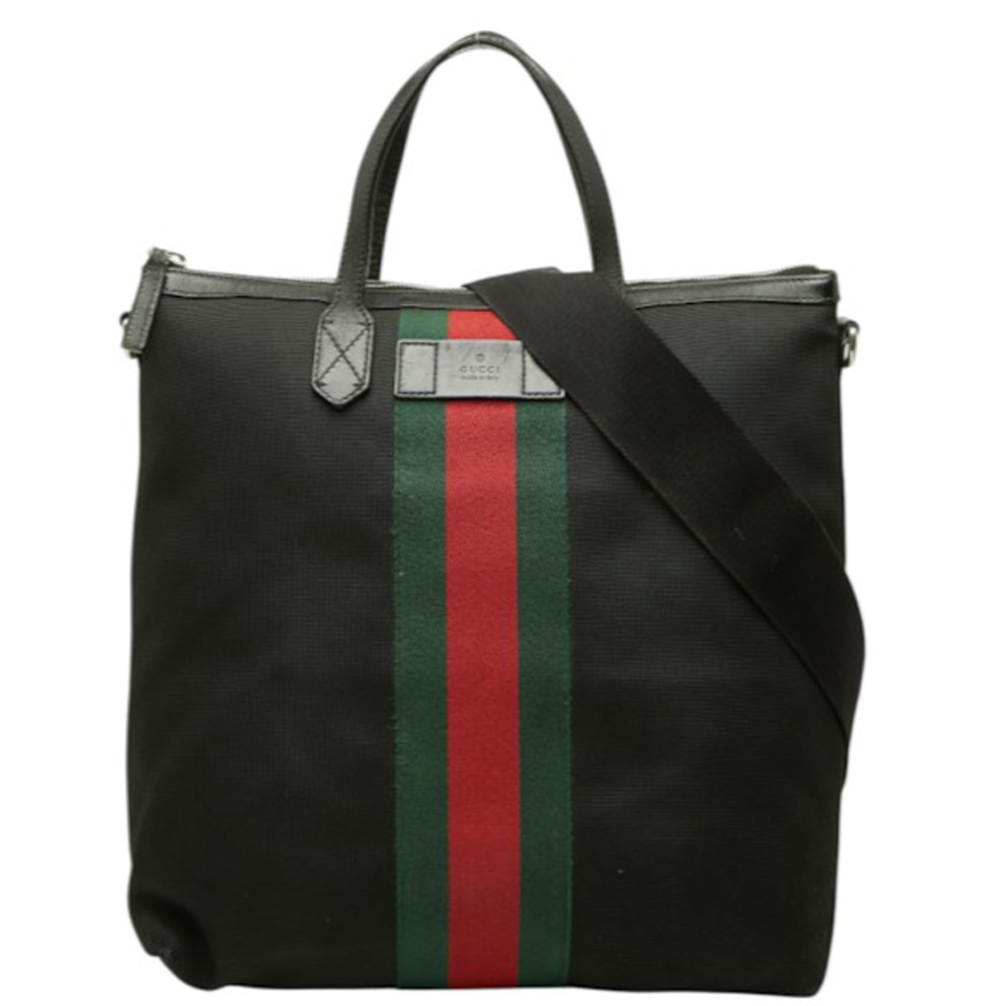 Gucci Black Canvas Leather Shoulder Bag Tote Bag (Pre-Owned)