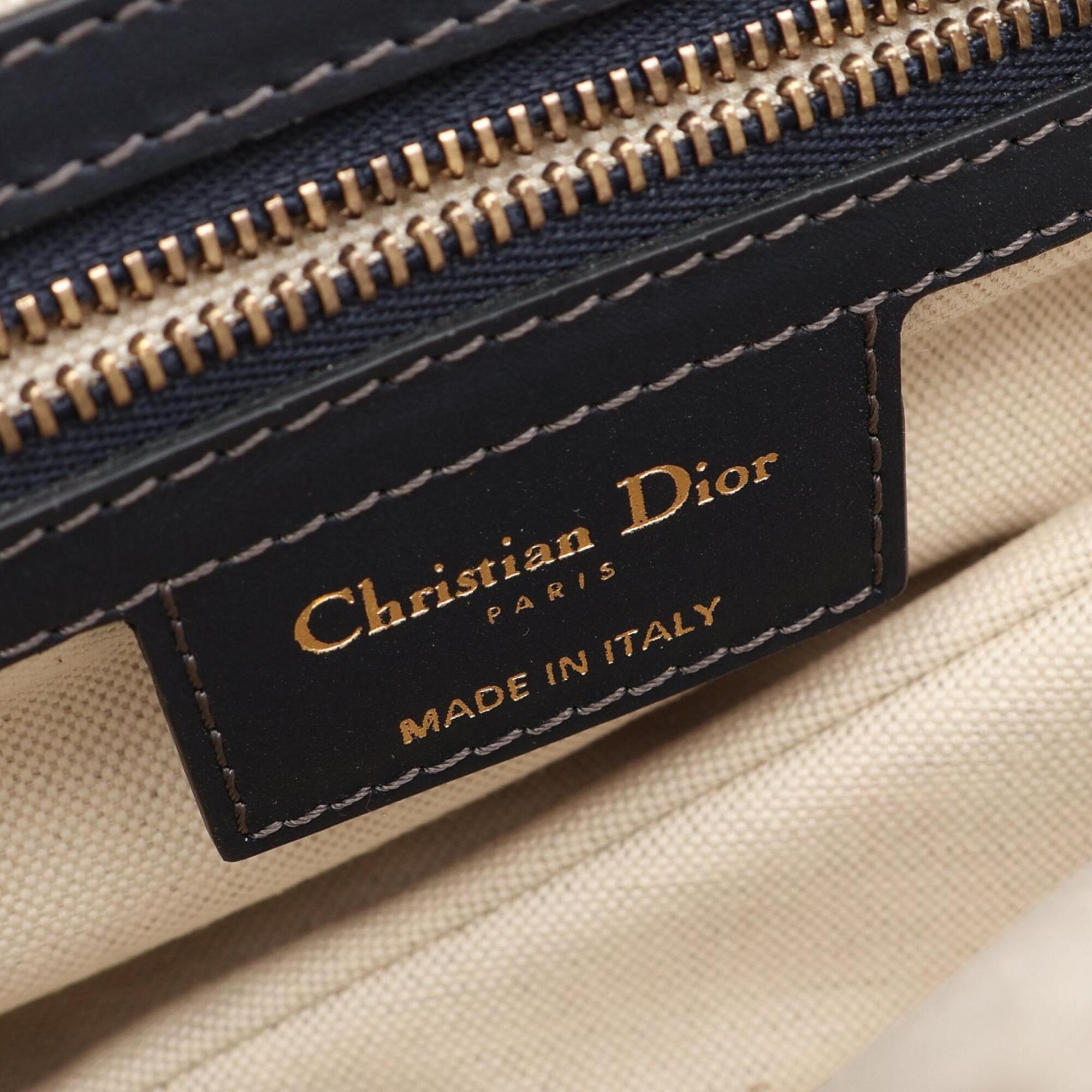 Christian Dior Beige Navy Canvas Handbag Saddle Bag (Pre-Owned)