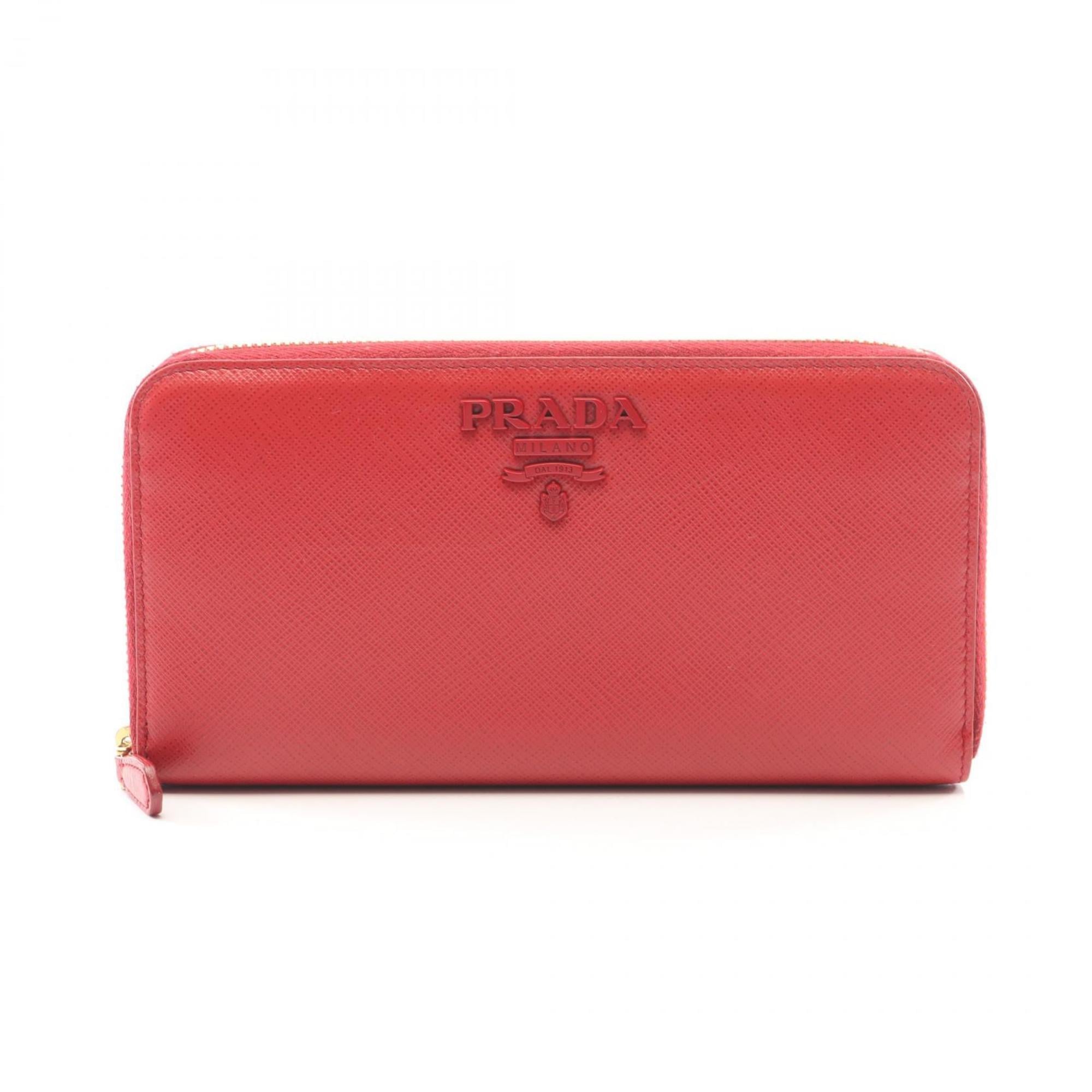 Prada Red Color Leather Long Wallet (Bi-Fold) (Pre-Owned)