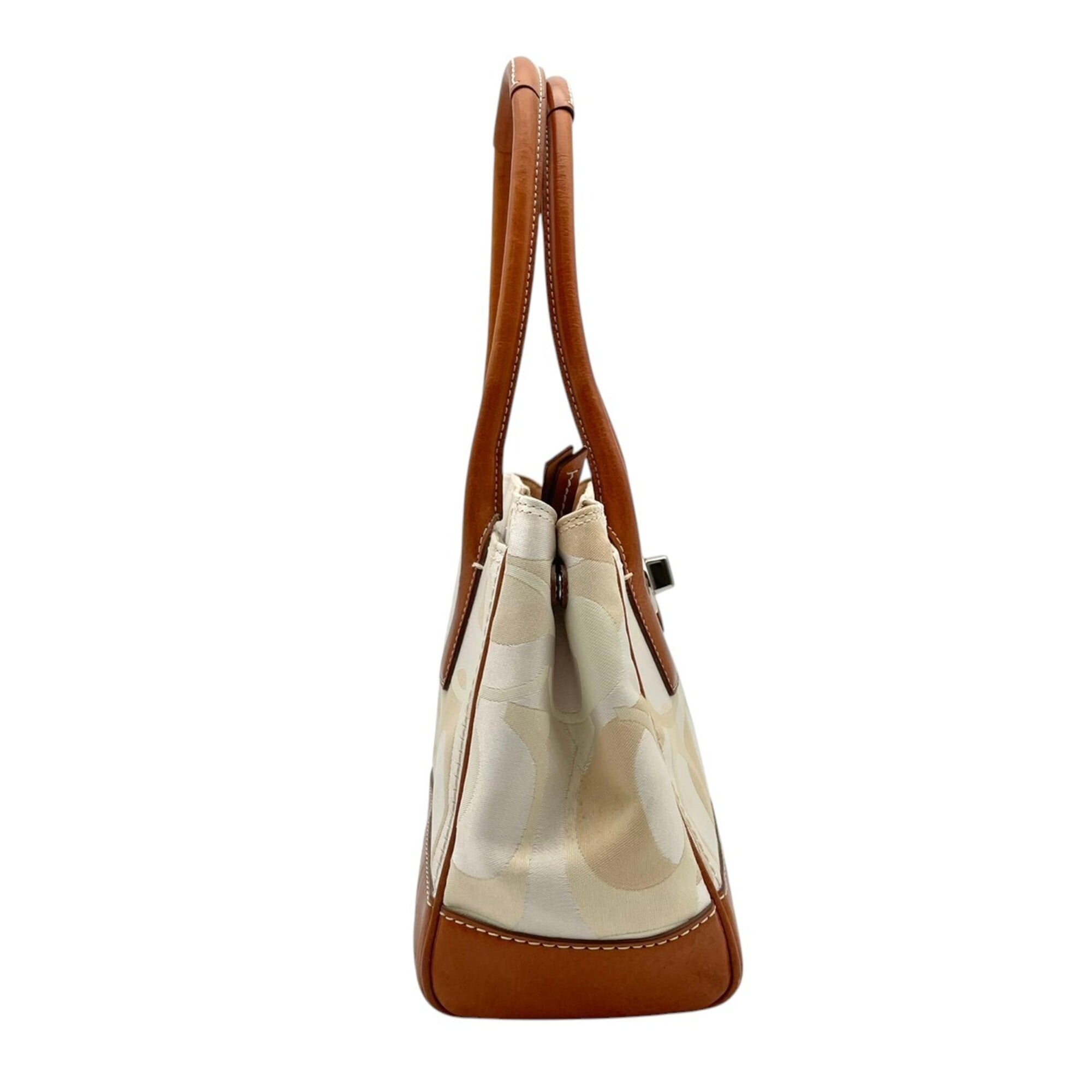 Coach Ivory Canvas Leather Handbag Tote Bag (Pre-Owned)