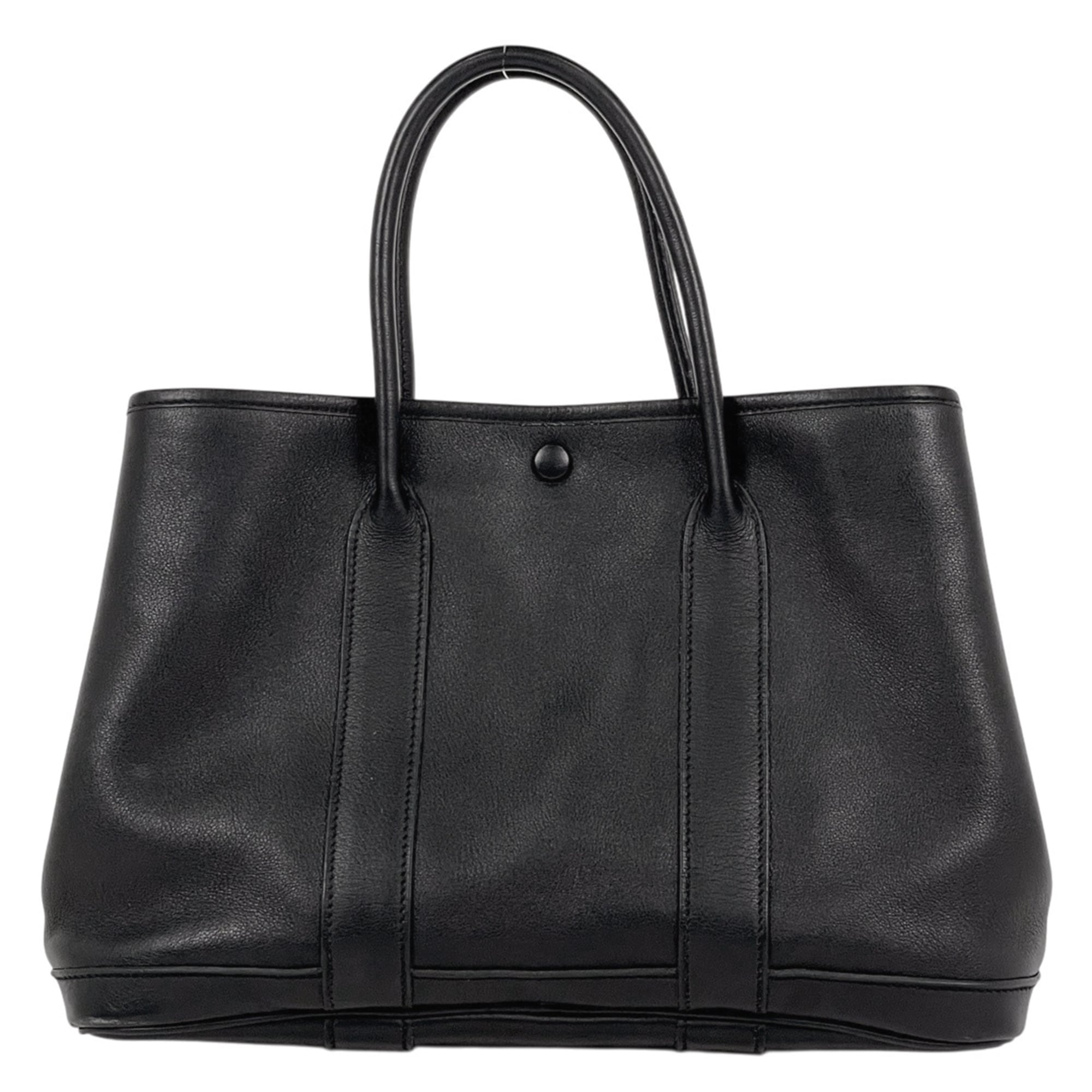 Hermes Garden Black Swift Leather Handbag Tote Bag (Pre-Owned)