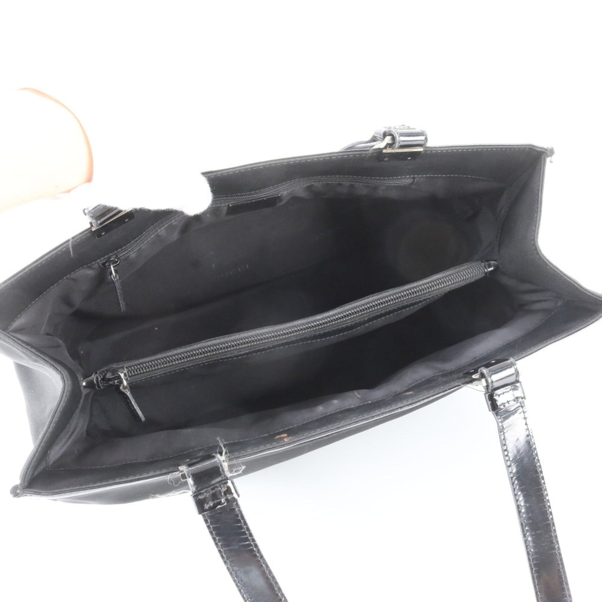 Gucci Black Leather Nylon Handbag Shoulder Bag Tote Bag (Pre-Owned)