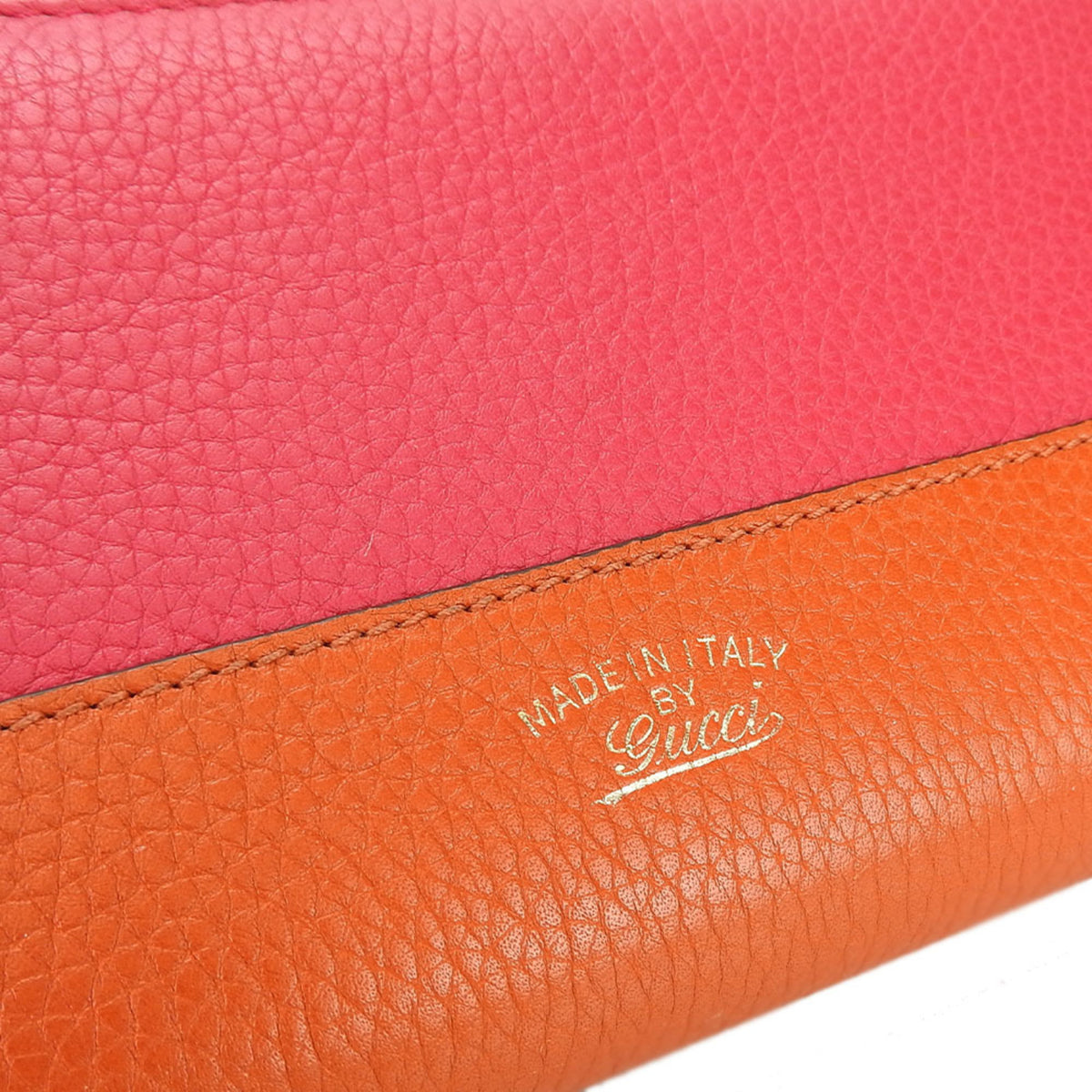 Gucci Bamboo Orange Pink Leather Long Wallet (Bi-Fold) (Pre-Owned)