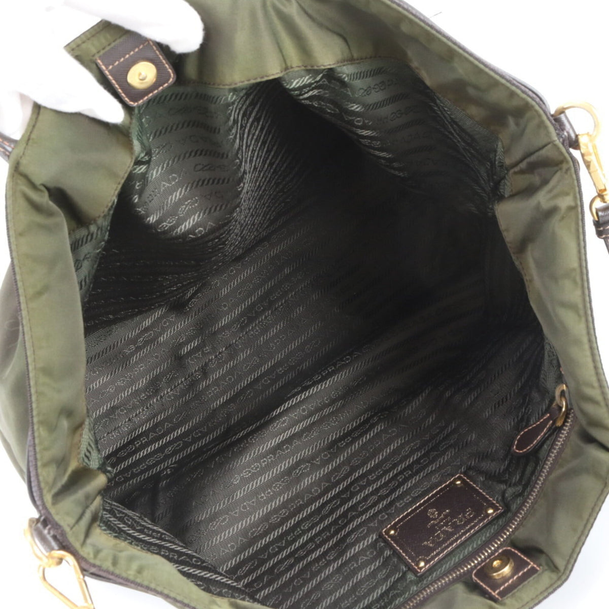 Prada Green Khaki Leather Nylon Crossbody Bag Handbag Shoulder Bag Tote Bag (Pre-Owned)