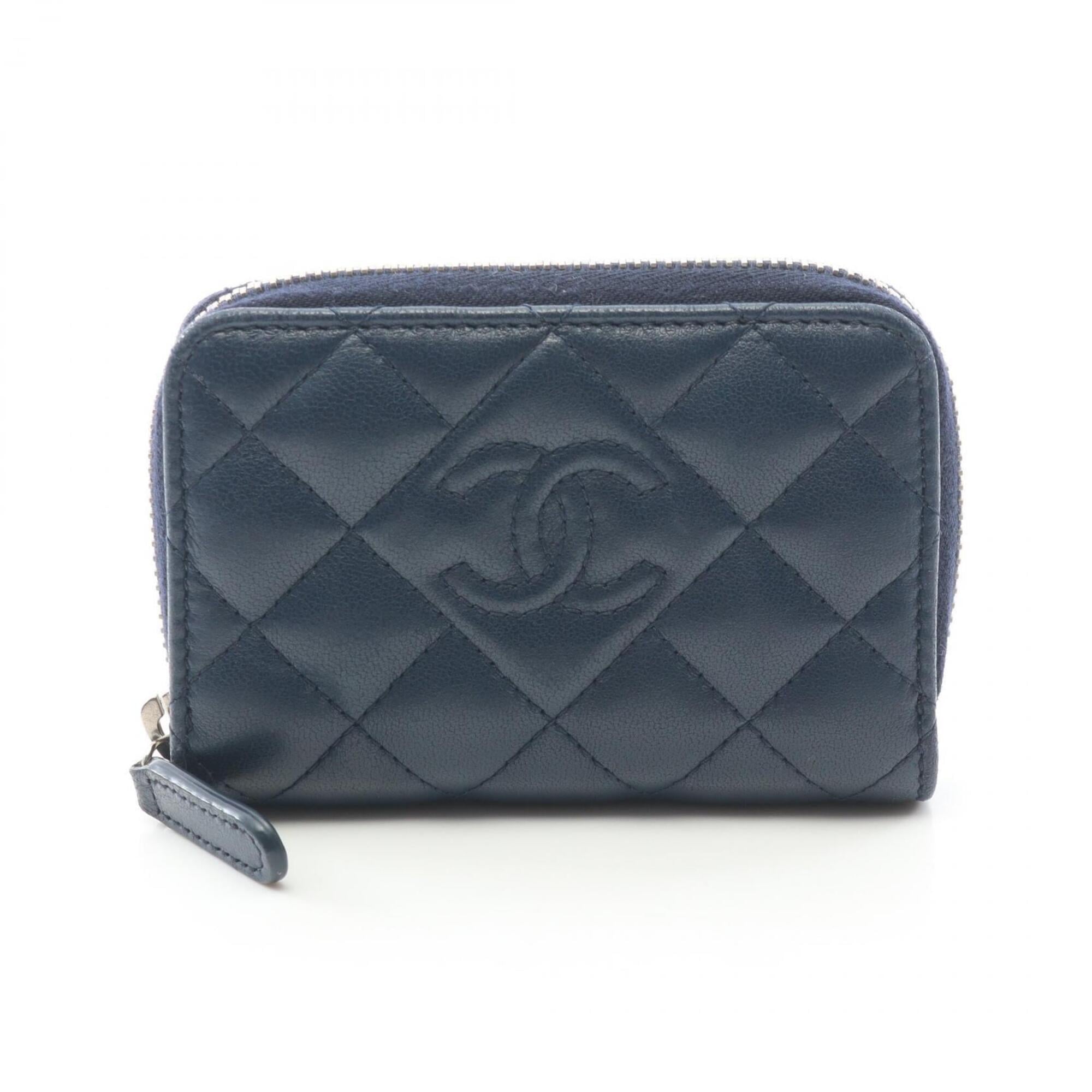 Chanel Navy Leather Coin Purse/Coin Case (Pre-Owned)
