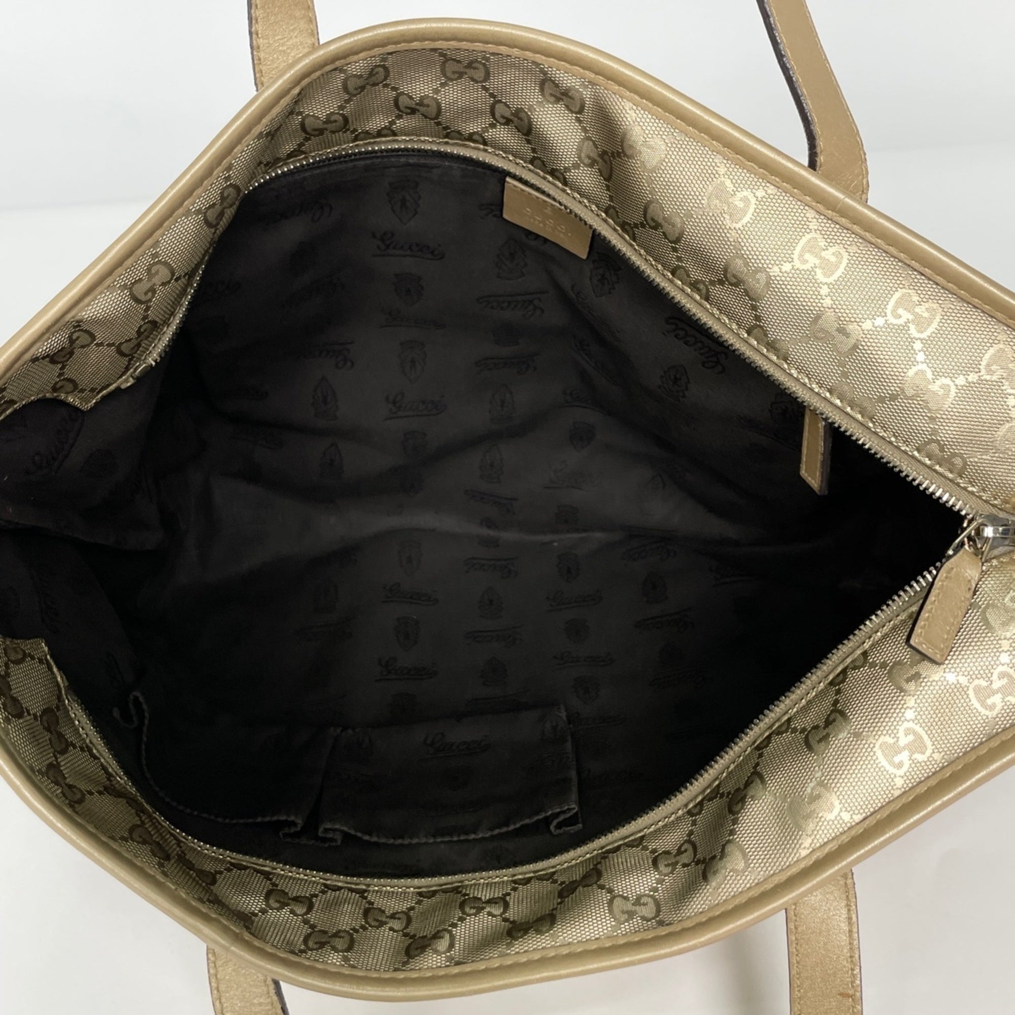 Gucci Gold Coated Canvas Leather Tote Bag (Pre-Owned)